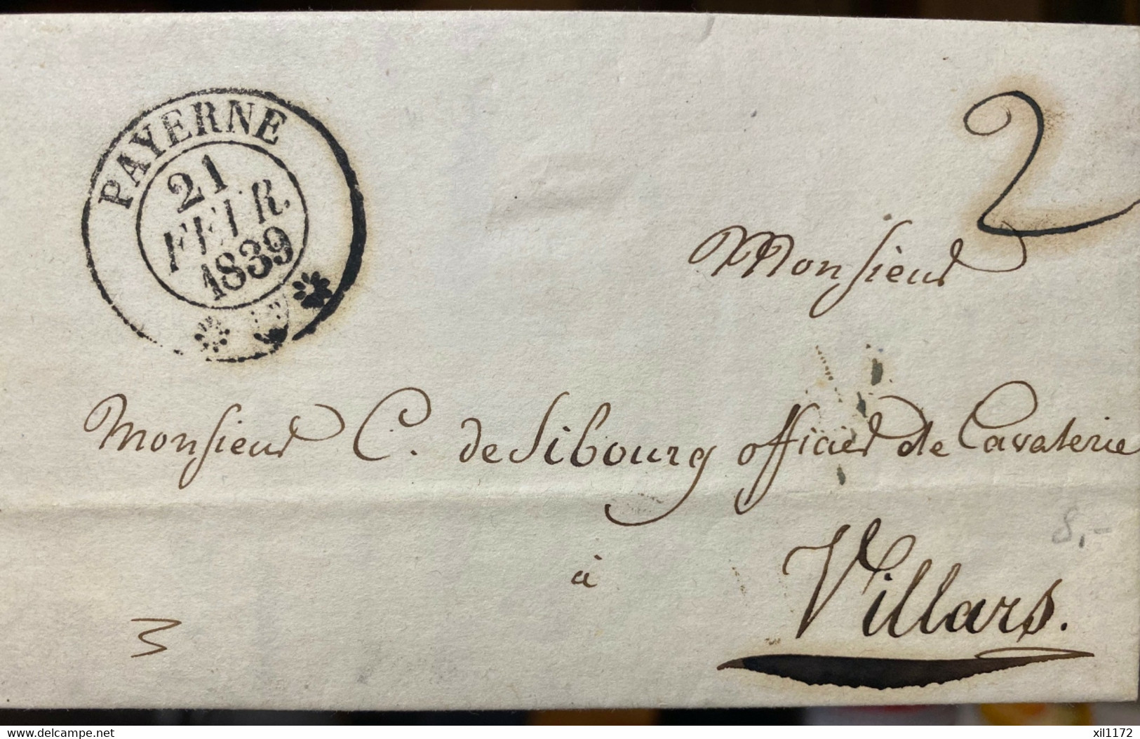 PPH1-07 RARE  Enveloppe-lettre Avec Sceau, Envoyée Par Pasteur De Payerne En 1848 à Un Officier De Cavalerie à Villars - ...-1845 Prephilately