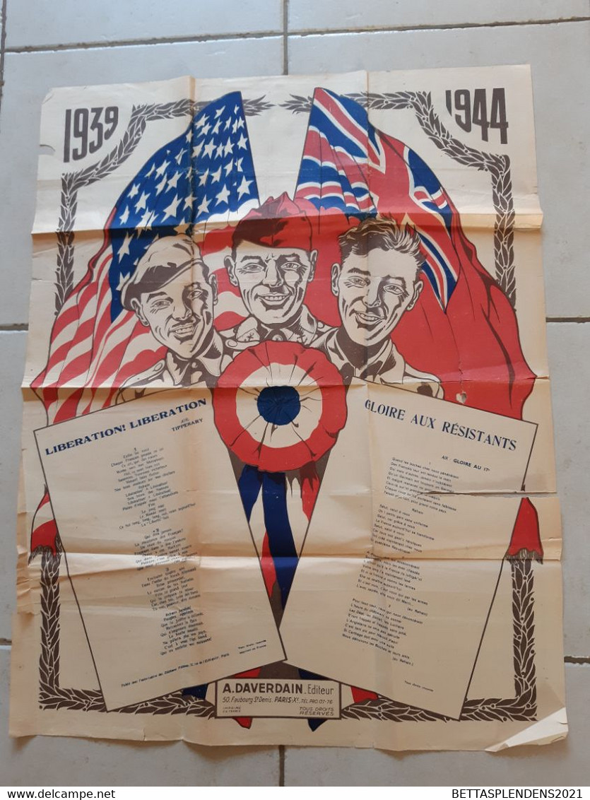 Affiche - 1939-1944 - Les Chants Victorieux - "Libération, Gloire Aux Résistants, La Marseillaise, God Save The King .." - Affiches