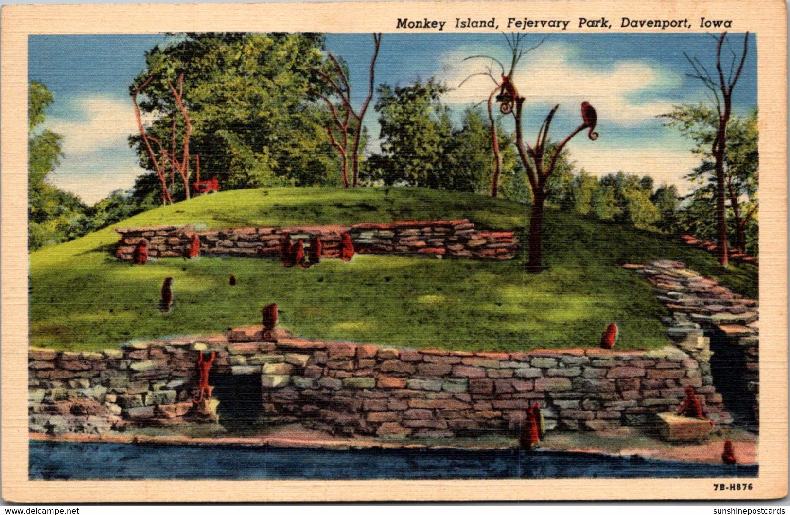 Iowa Davenport Fejervary Park Monkey Island 1954 Curteich - Davenport