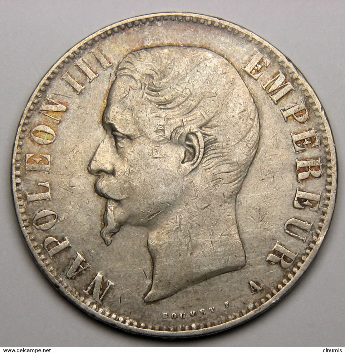 5 Francs Napoléon III, Tête Nue, Différent Main - Ancre, 1855 A (Paris), Argent - Second Empire - 5 Francs
