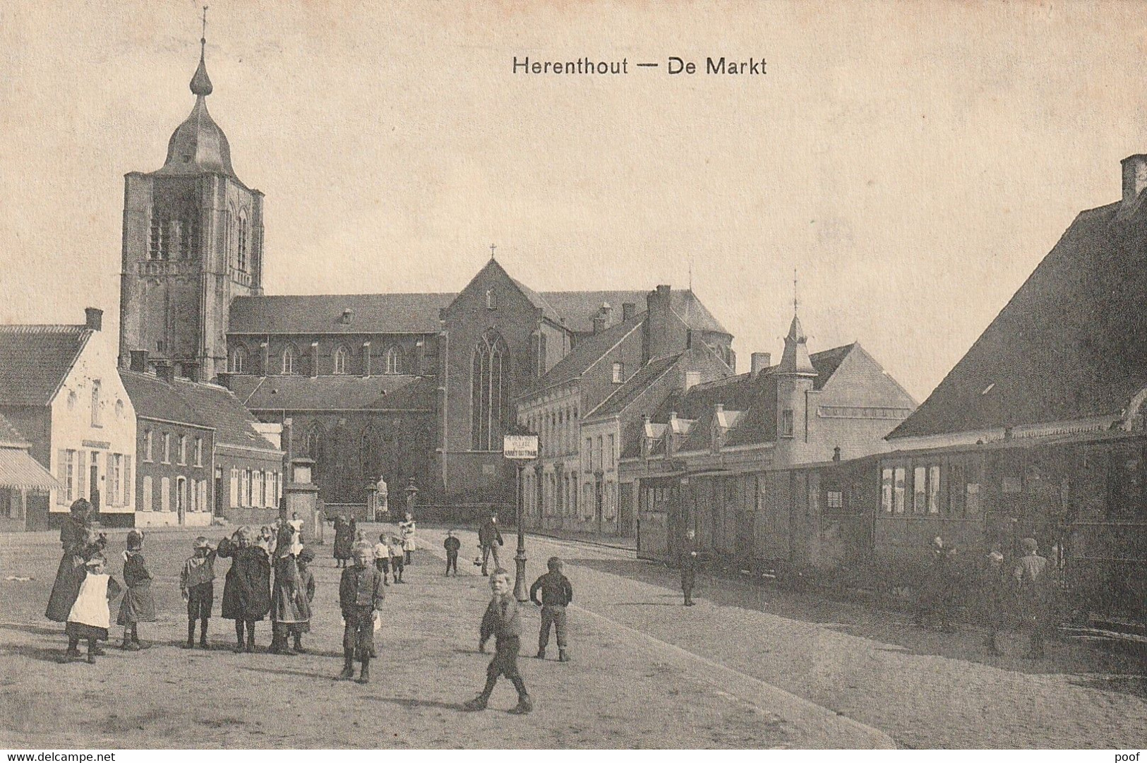 Herenthout : De Markt Met Stoomtram ( Tram ) --- 1909 - Herenthout