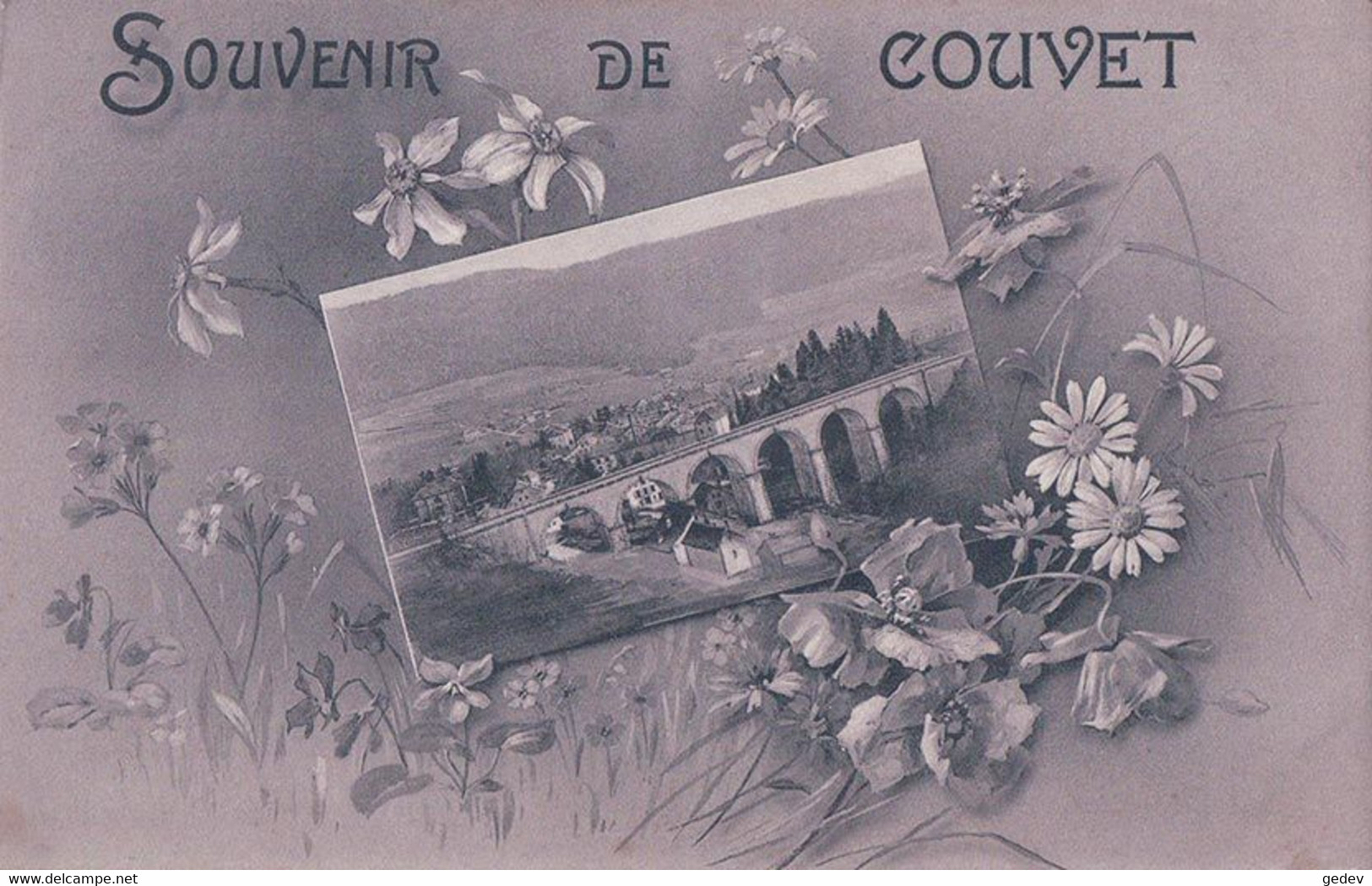 Couvet NE, Souvenir De Couvet, Village, Pont Et Fleurs (28.5.1910) - Couvet