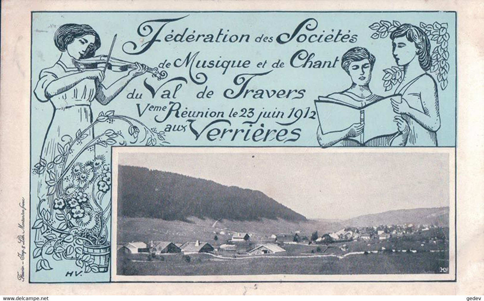 Les Verrières NE, Réunion Des Sociétés De Musique Et De Chant Du Val De Travers (23.6.1912) - Les Verrières