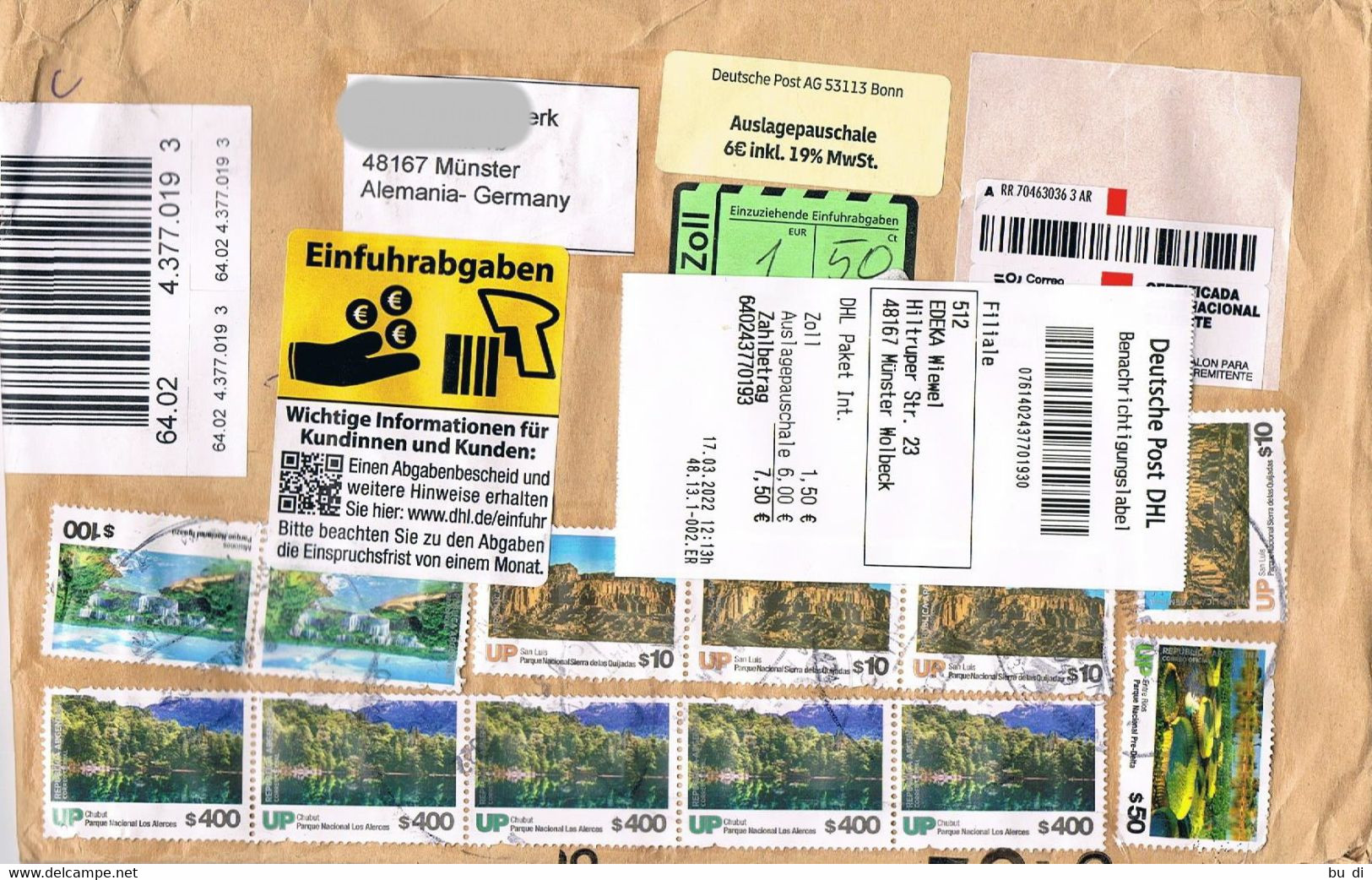 Argentinien Einschreiben Brief Nach Münster - Barcodes - Zollabfertigung, Customs - Brieven En Documenten