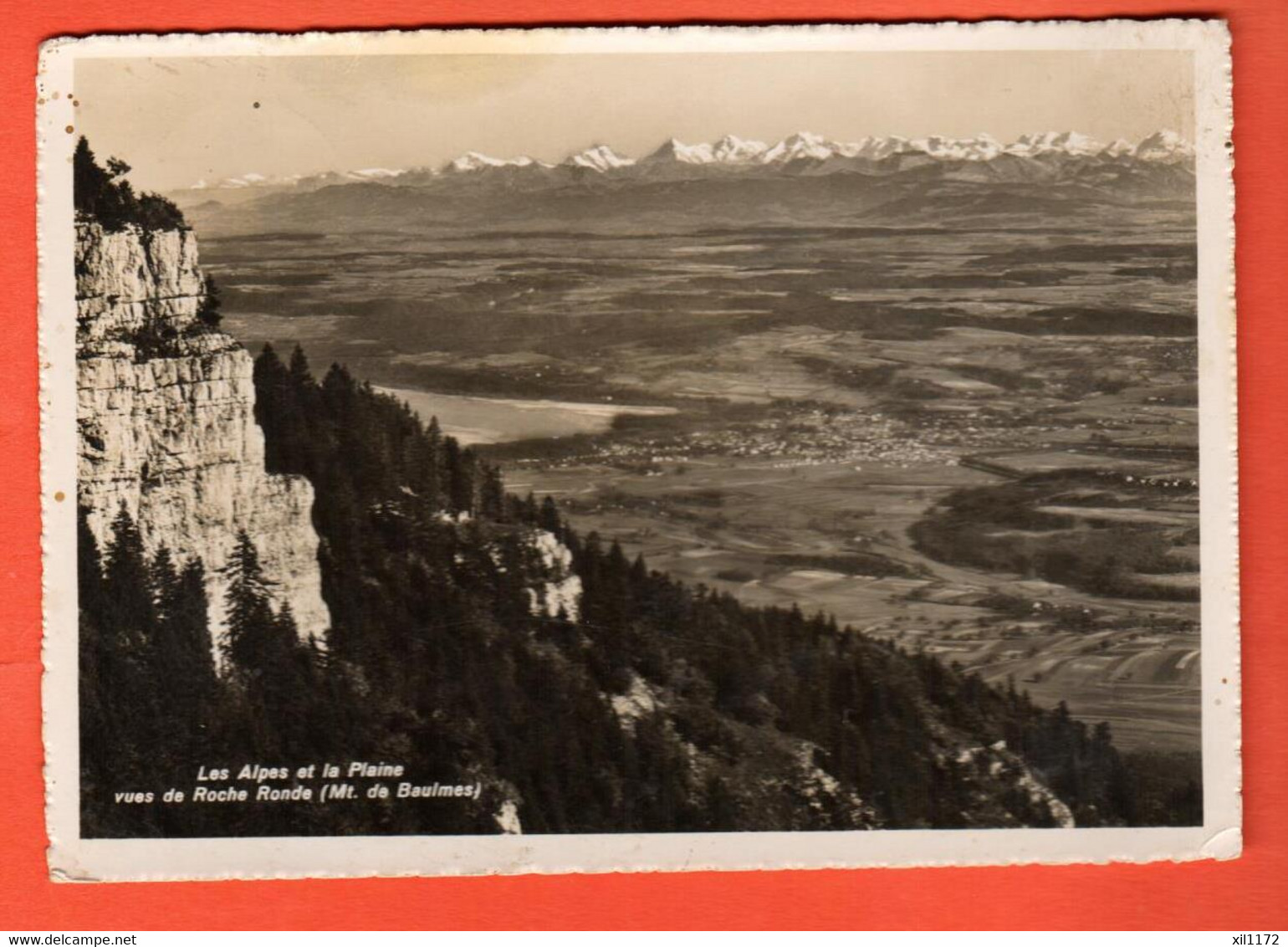 ZMN-10  Les Alpes Et La Plaine Vues De Roche Rond Au Mont De Baulmes. Cachet Epalinges 1947 Deriaz 7151 GF - Baulmes