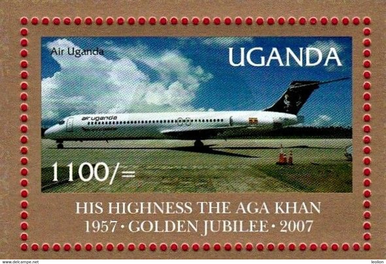 UGANDA 2008 Stamp Issue Air Uganda Airline Company Souvenir Sheet, Aga Khan 50th Anniversary Coronation 2007 MNH OUGANDA - Uganda (1962-...)