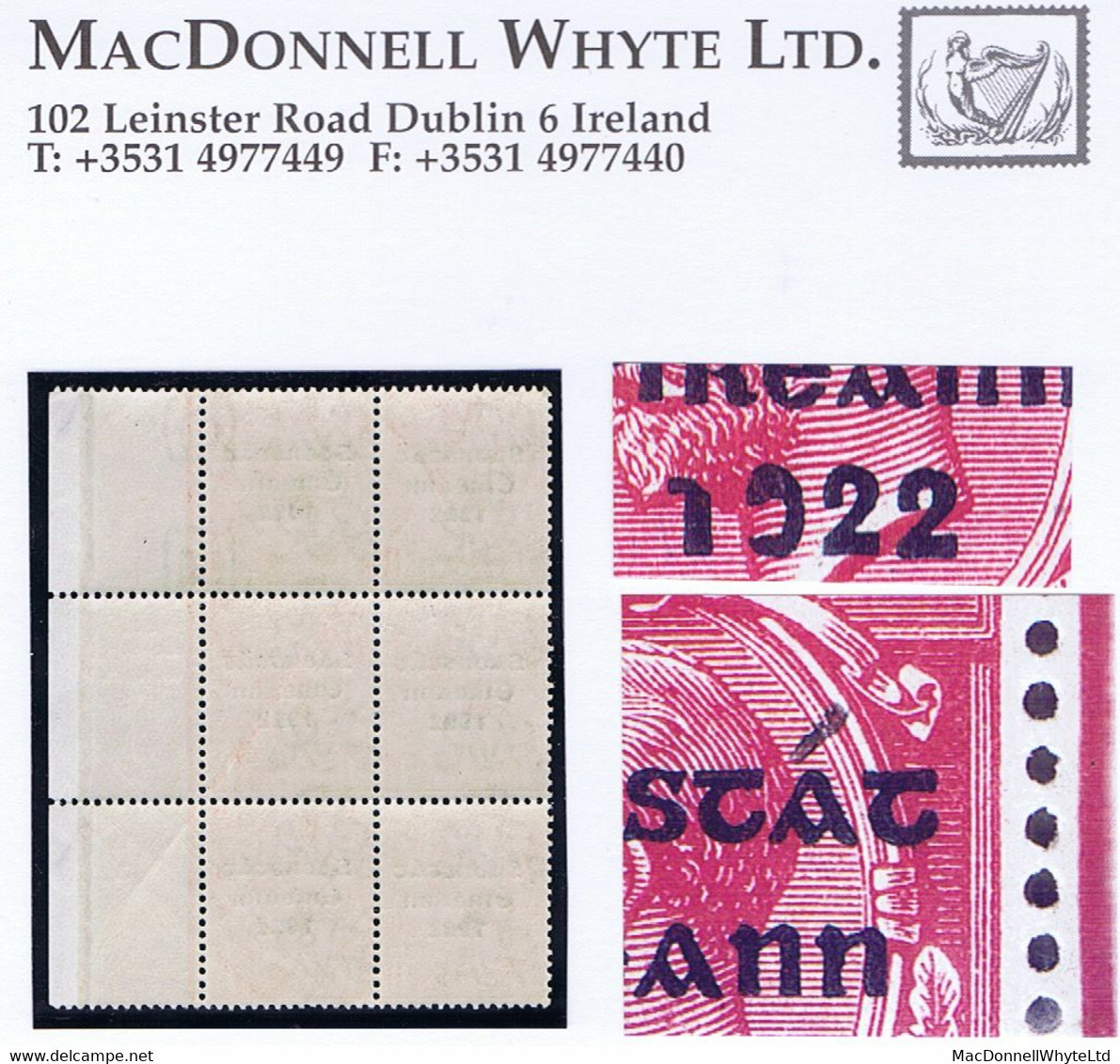 Ireland 1922-23 Thom Saorstat 1d Var. "Accent Inserted By Hand" R15/12 In A Marginal Block Of 6 Mint Unmounted - Neufs