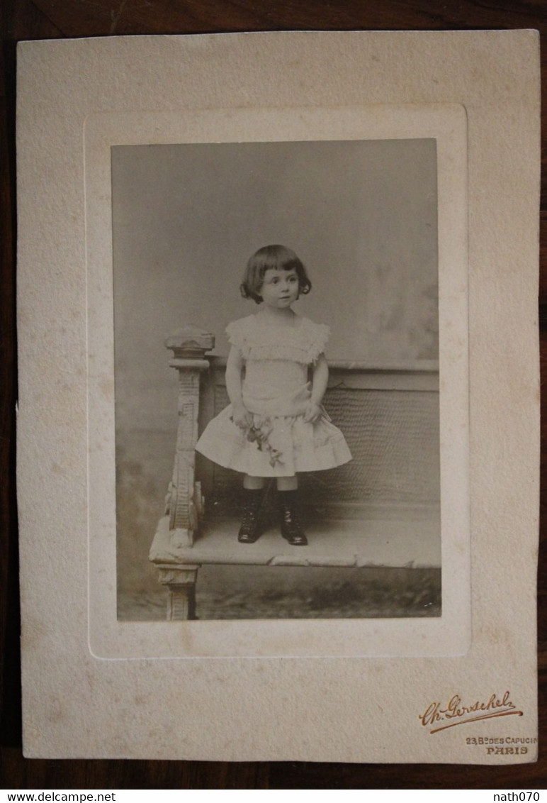 Carte Photo 1890's Enfant Fille Guerschel Photographie TIRAGE SUR PAPIER ALBUMINÉ SUPPORT CARTON - Portraits