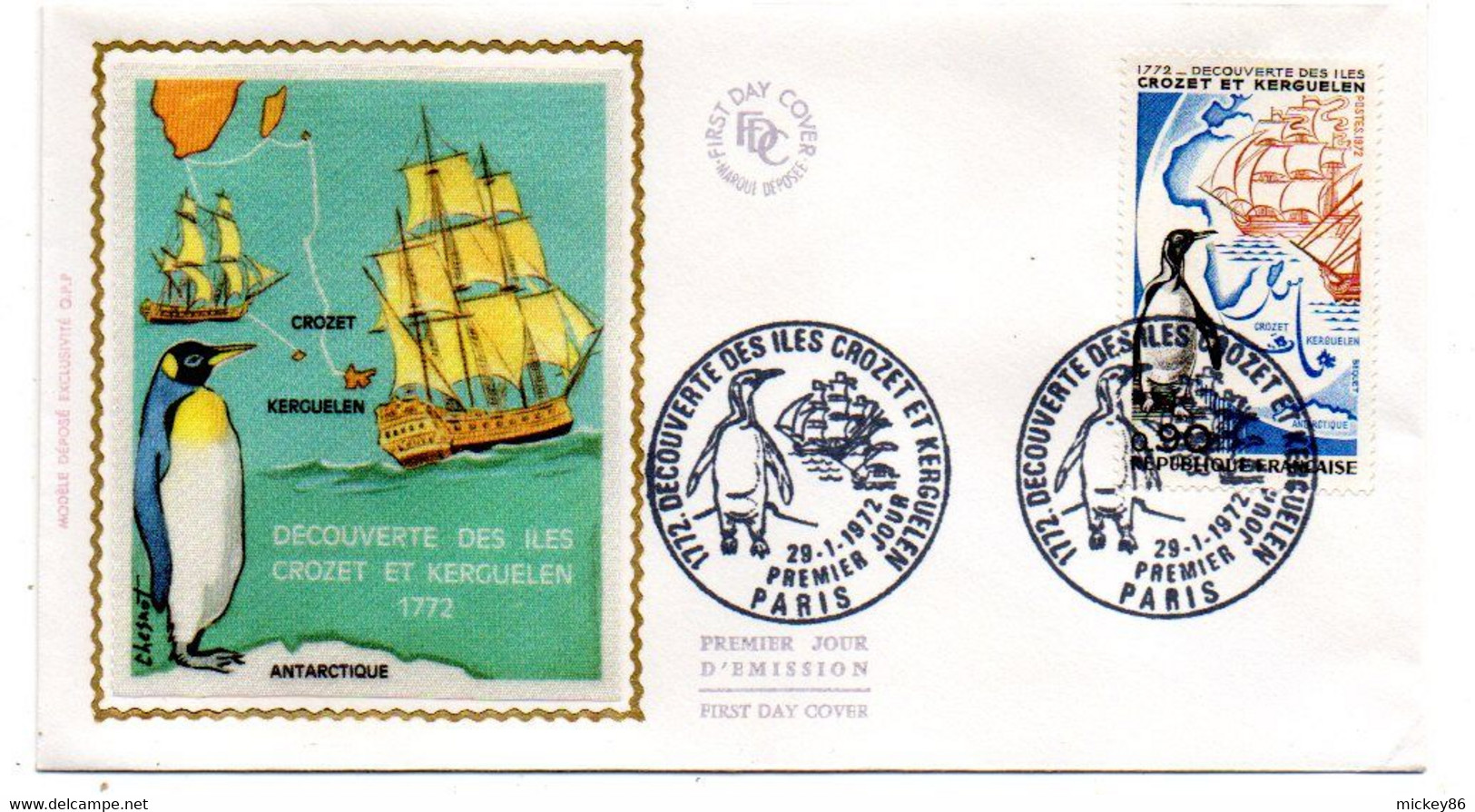 FDC Soie -1972---Découverte Des Iles Crozet Et Kerguelen....cachet  PARIS - 75 .......à Saisir - 1970-1979