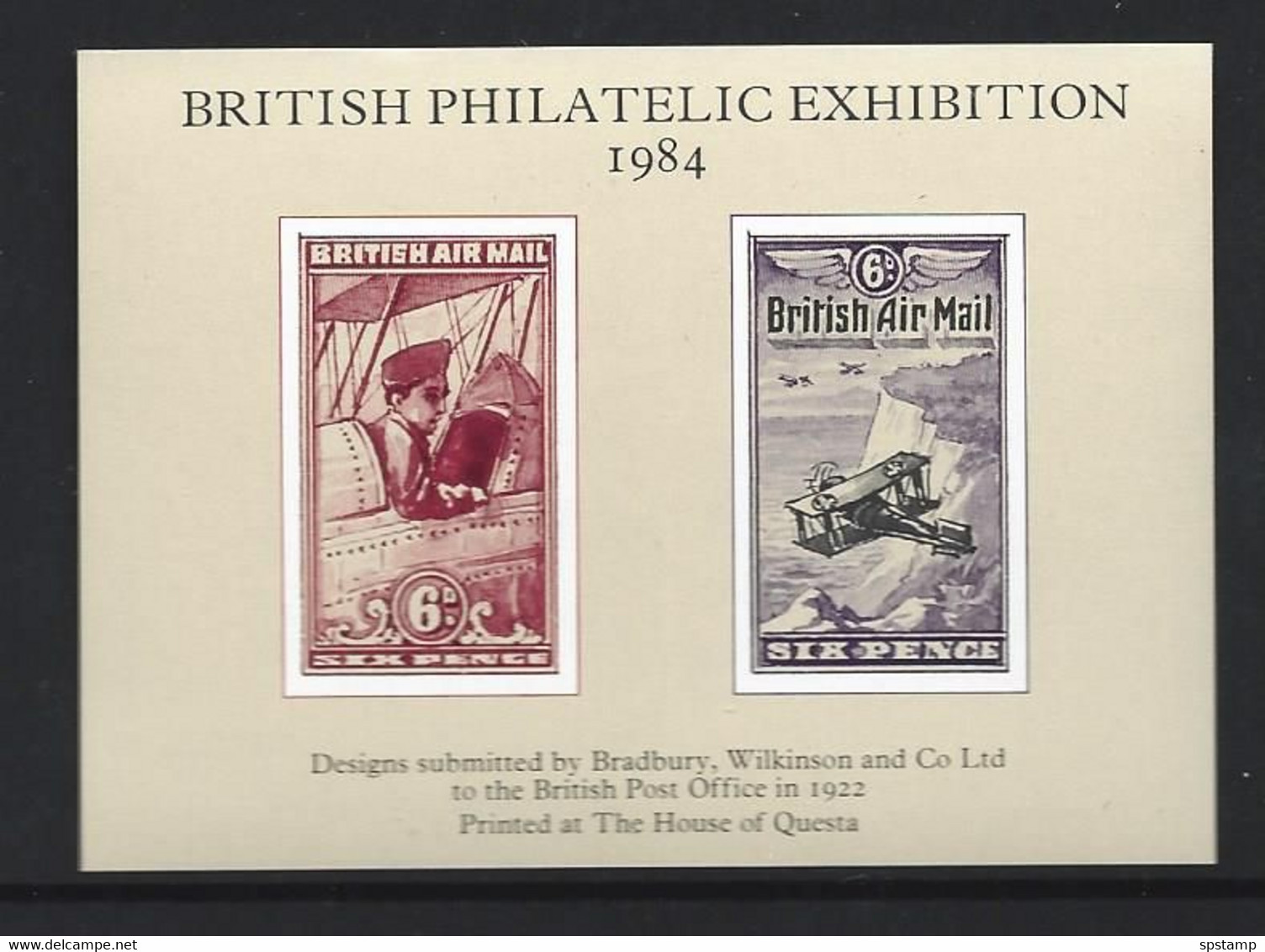 Great Britain 1984 British Philatelic Exhibition Label With Unadopted Designs For 1922 Airmail Issue MNH - Werbemarken, Vignetten