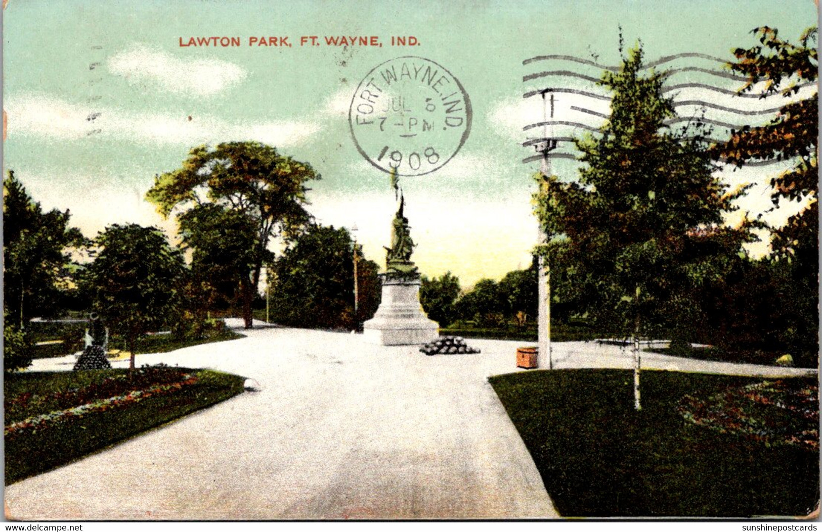 Indiana Fort Wayne Lawton Park Showing Lawton Monument 1907 - Fort Wayne