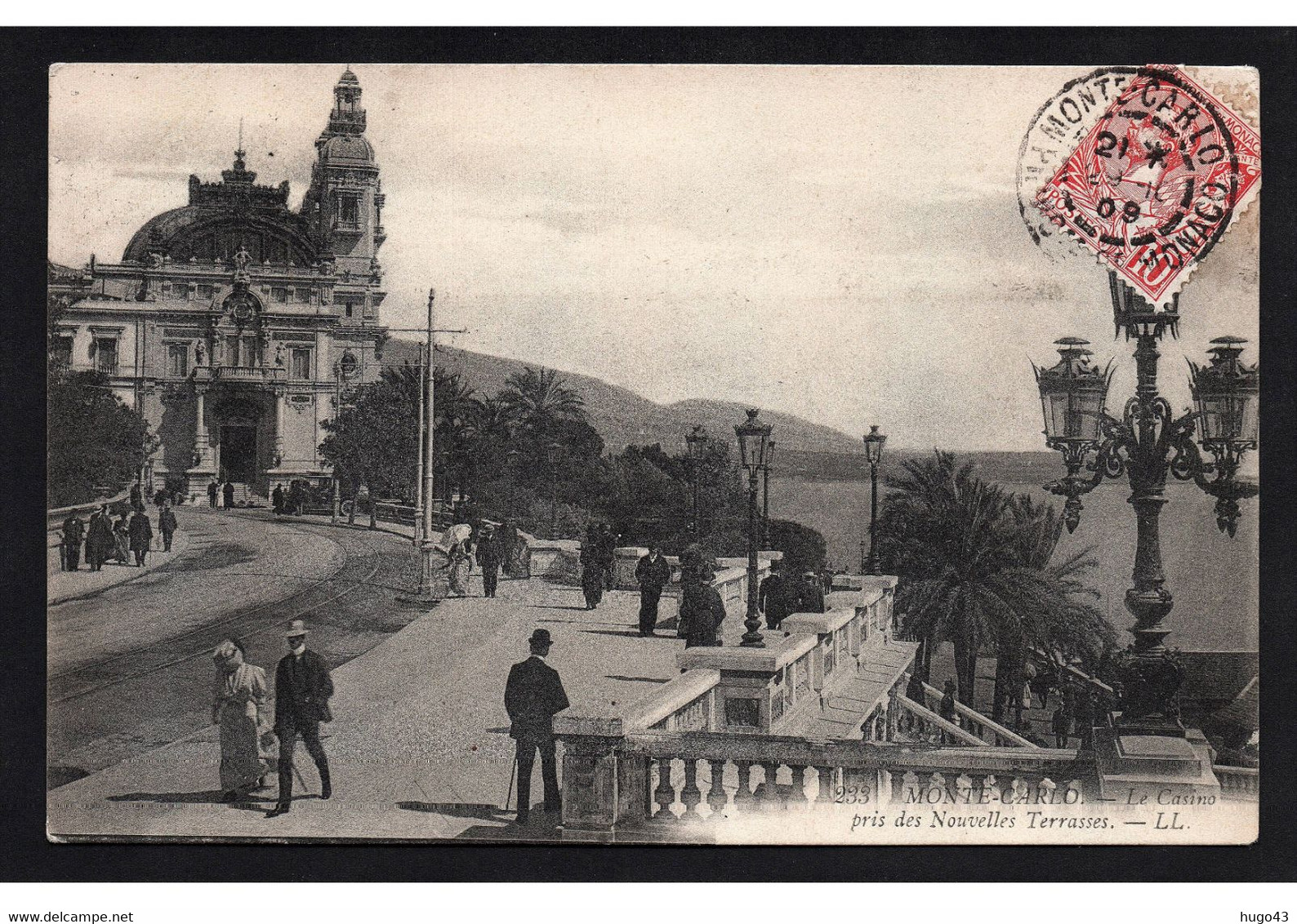 (RECTO / VERSO) MONTE CARLO EN 1909 - LES TERRASSES ANIMEES - BEAU TIMBRE ET CACHET DE MONACO - CPA - Les Terrasses