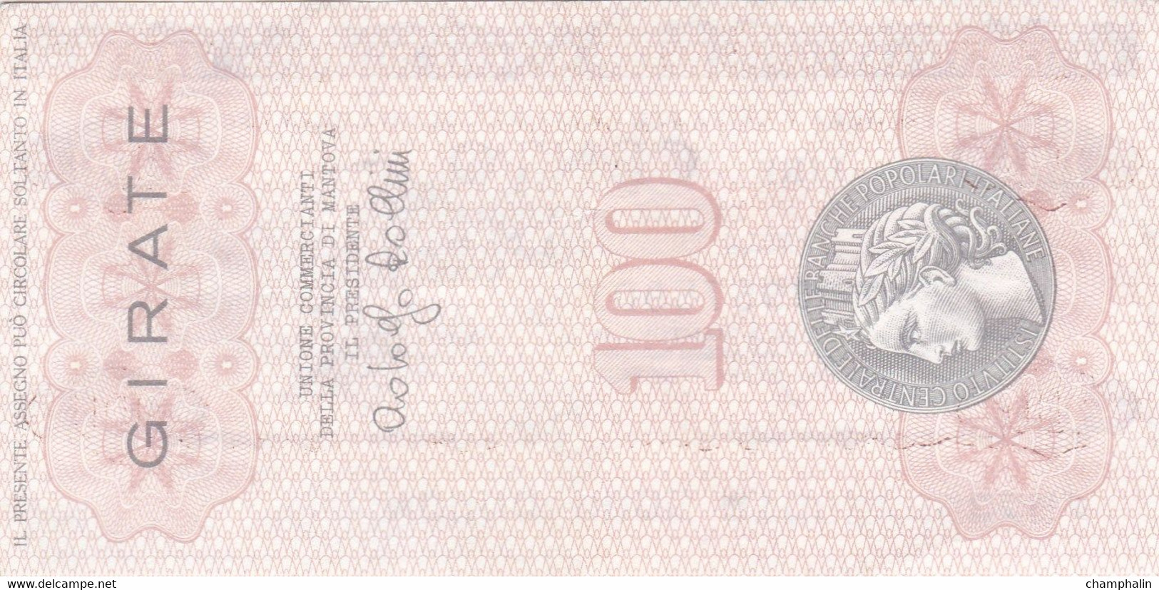 Italie - Billet De 100 Lire - Istituto Centrale Delle Banche Popolari - 15/04/1977 - Emissions Provisionnelles - Mantova - [ 4] Vorläufige Ausgaben