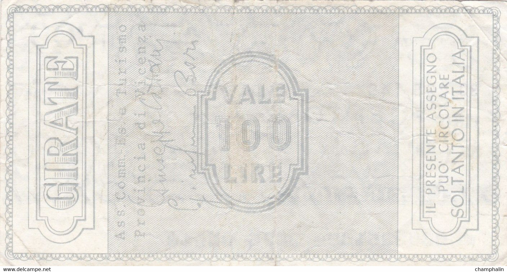 Italie - Billet De 100 Lire - Banco Cattolica Del Veneto - 4 Août 1976 - Emissions Provisionnelles - Chèque - [ 4] Vorläufige Ausgaben