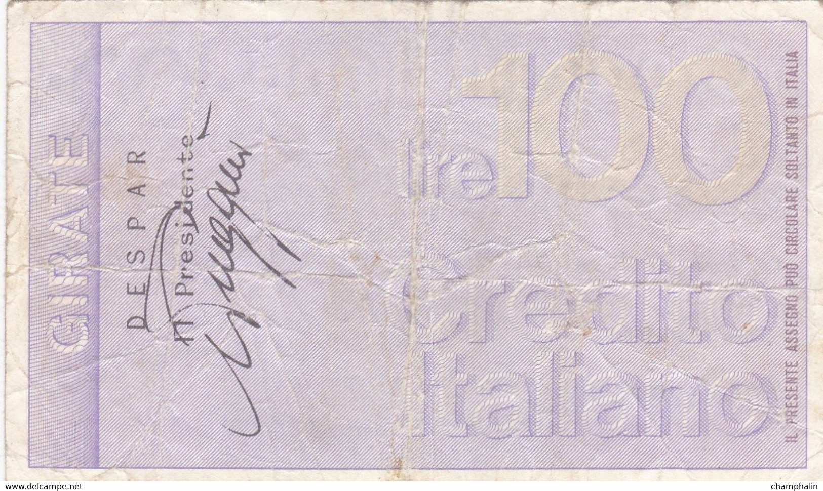 Italie - Billet De 100 Lire - Credito Italiano - 21 Septembre 1976 - Emissions Provisionnelles - Chèque - [ 4] Emissions Provisionelles