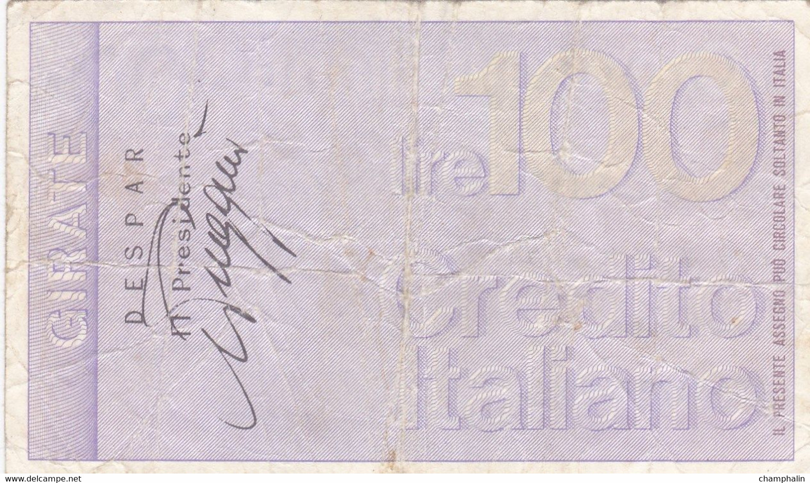 Italie - Billet De 100 Lire - Credito Italiano - 21 Septembre 1976 - Emissions Provisionnelles - Chèque - [ 4] Emissioni Provvisorie