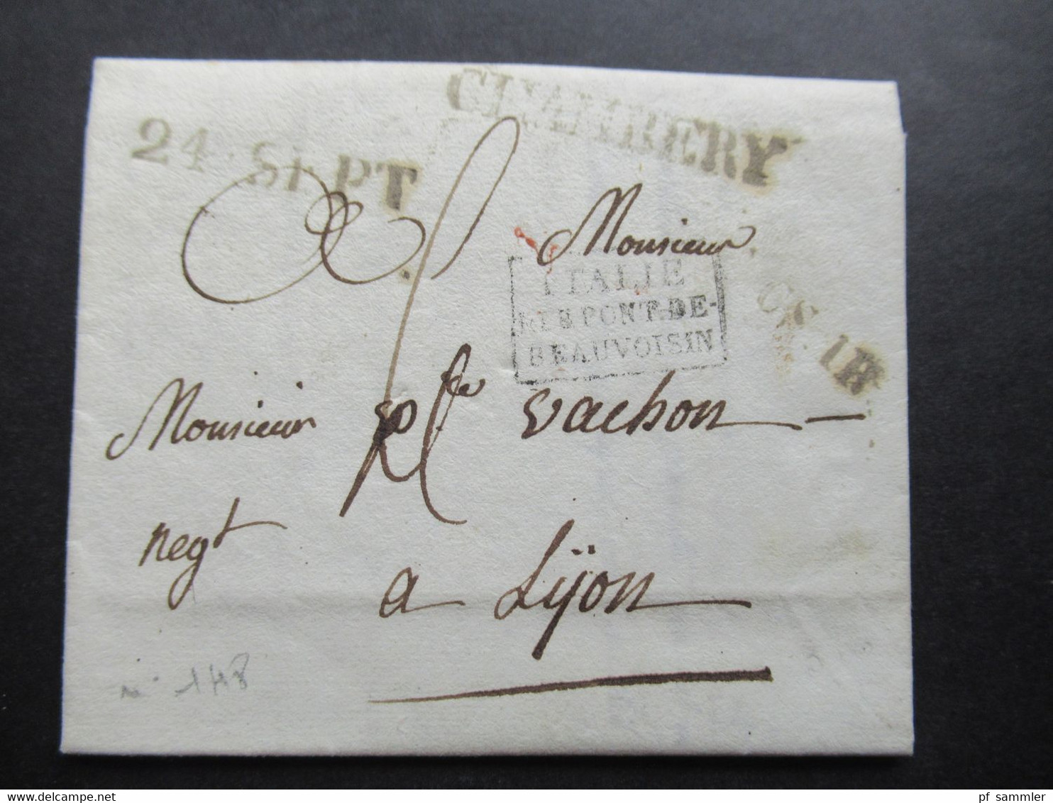 Sardinien / Frankreich 24.9.1821 Stempel L1 Chambery Und C.S.1.R Und Ra3 Italie Par Le Pont De Beauviosin - Marques D'entrées