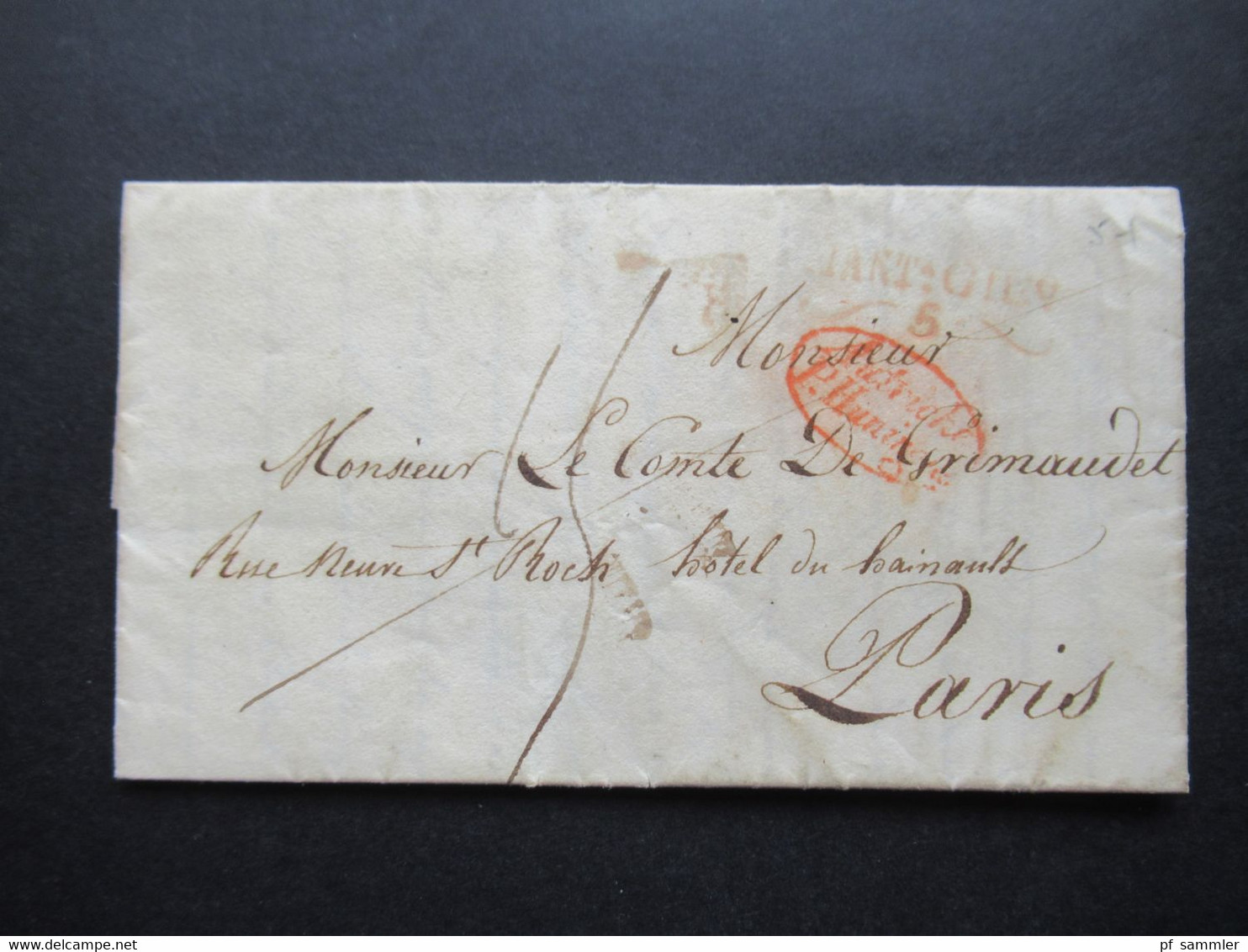 Italien / Lombardei Transit Ostiglia 4.6.1836 An Den Comte De Grimaudet In Paris 3x Rote Stempel / Autriche Par Huningue - 1. ...-1850 Vorphilatelie