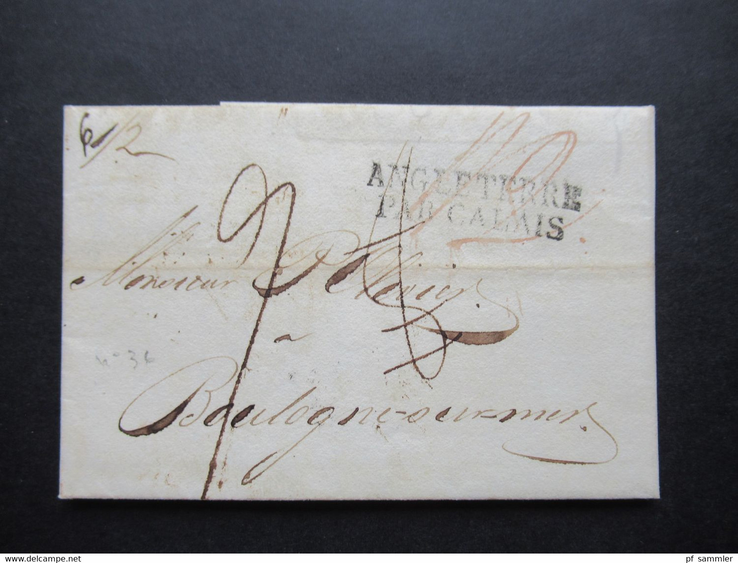 1827 England Transit London - Boulogne Einige Taxvermerke Und Stempel L2 Angleterre Par Calais / Cours De Changes - Marques D'entrées