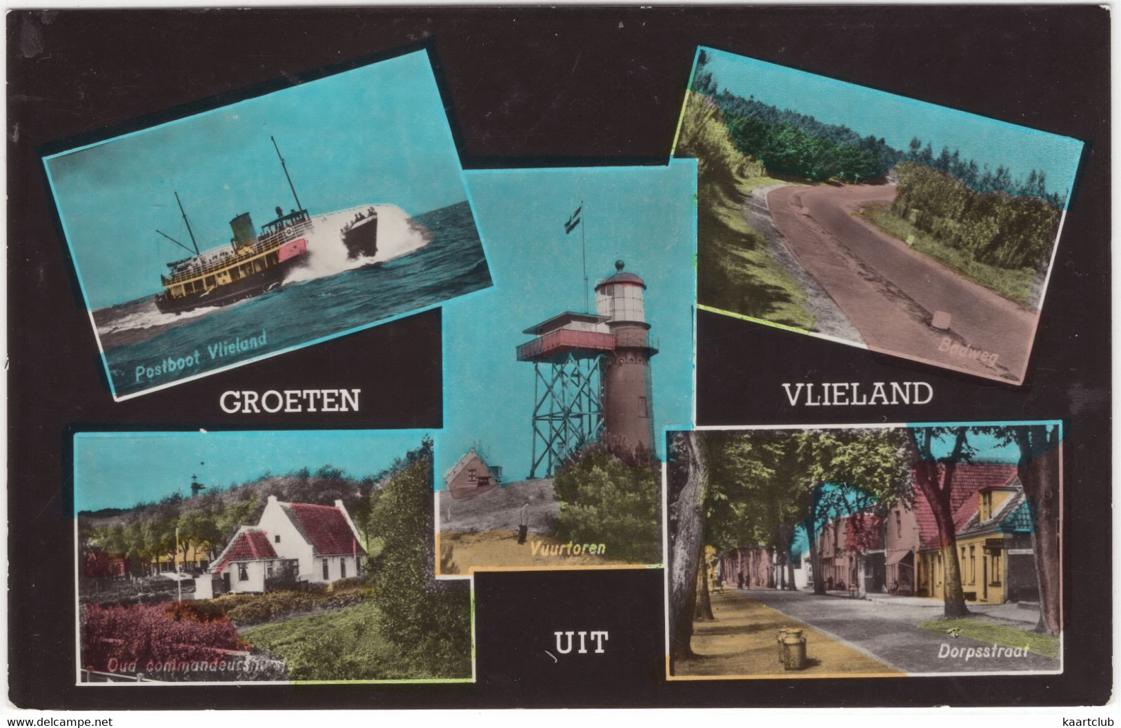 Vlieland - Postboot, Vuurtoren, Badweg, Dorpsstraat, Oud Commandeurshuis - (Wadden, Nederland / Holland) - 1957 - Vlieland