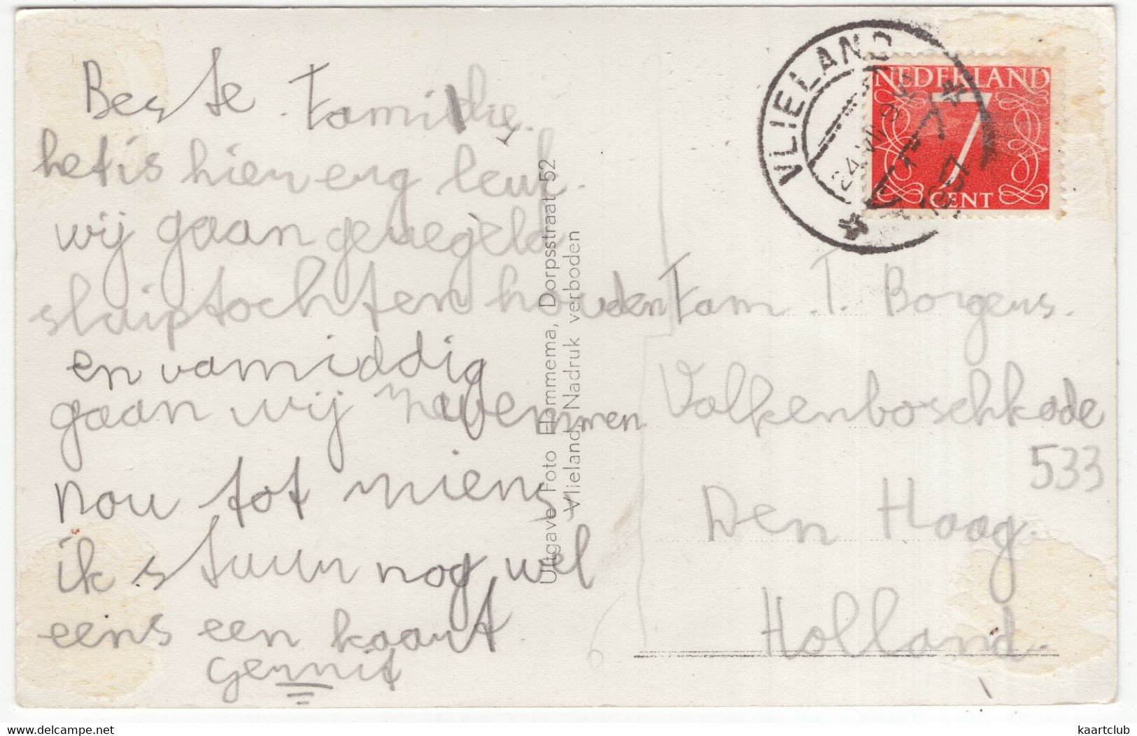 Vlieland - Postboot, Vuurtoren, Badweg, Dorpsstraat, Oud Commandeurshuis - (Wadden, Nederland / Holland) - 1957 - Vlieland