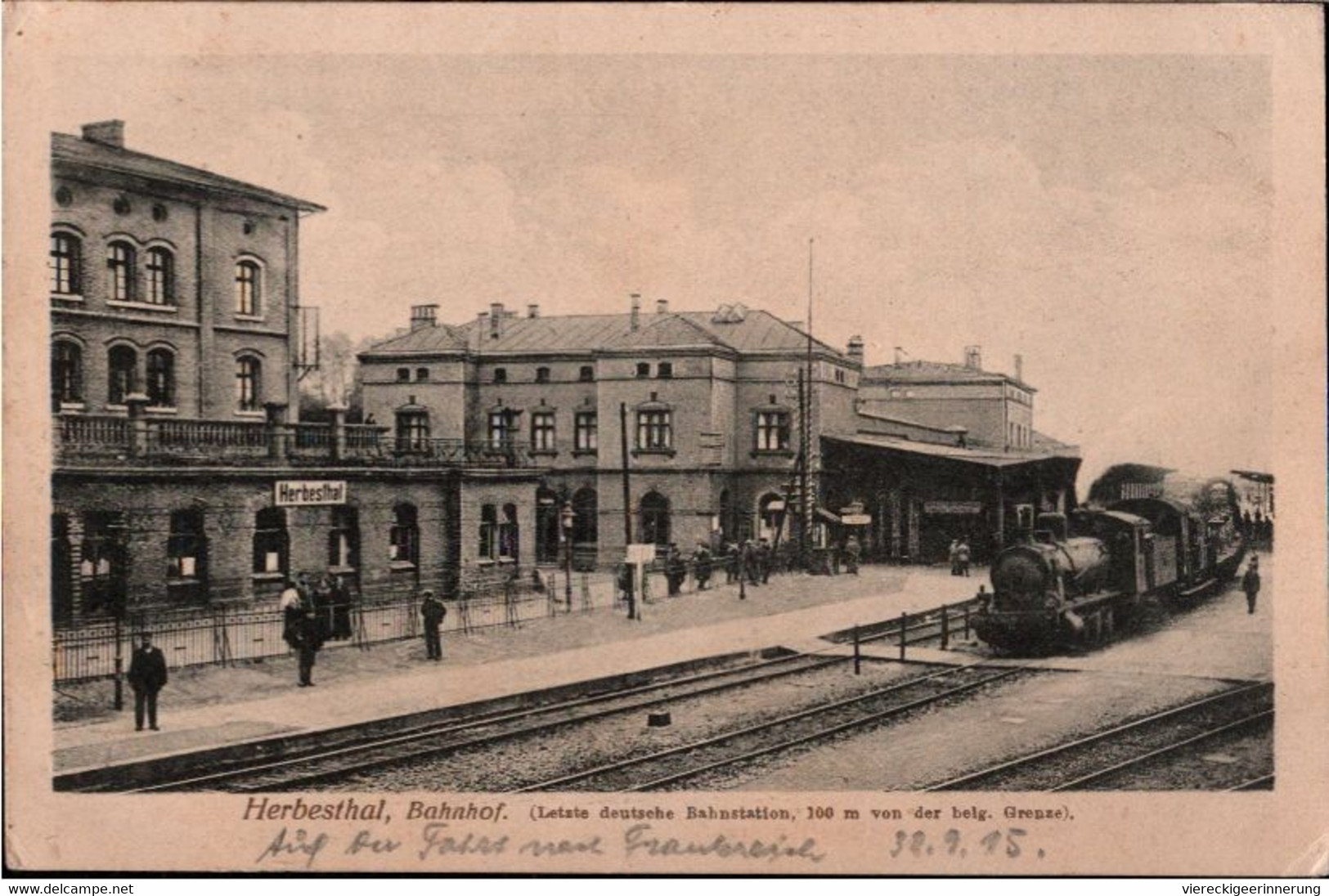 !  Ansichtskarte Herbesthal, Bahnhof Gare Grenze, Dampflok, Eisenbahn, Feldpost 1915, Postkontrolle Stempel Eupen, Greiz - Stations - Met Treinen
