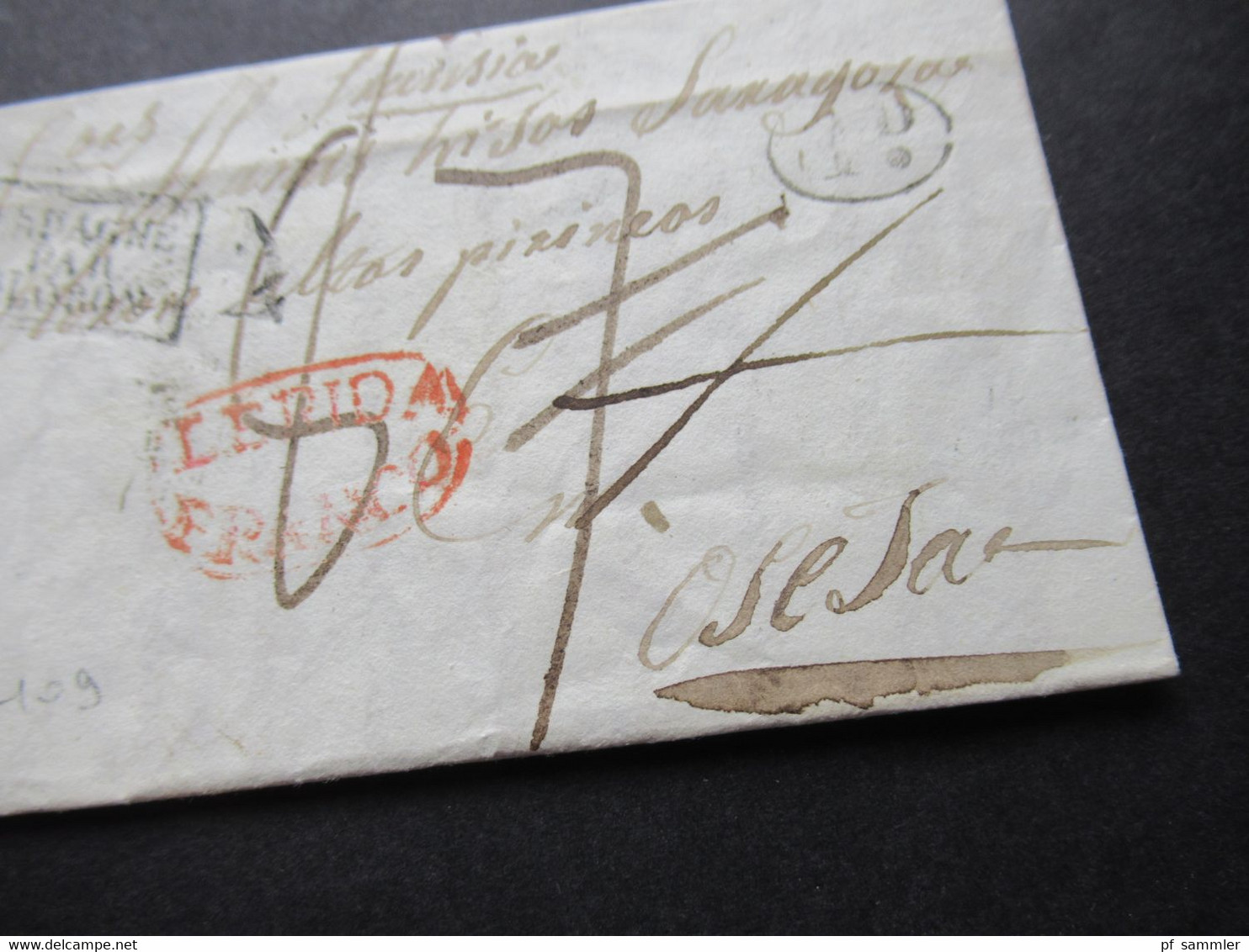 Spanien 28.11.1838 Ra3 Espagne Par Oloron Und Roter Ovalstempel Ledida Franco Nach Osesac Rücks. 4 Stempel! - ...-1850 Prephilately