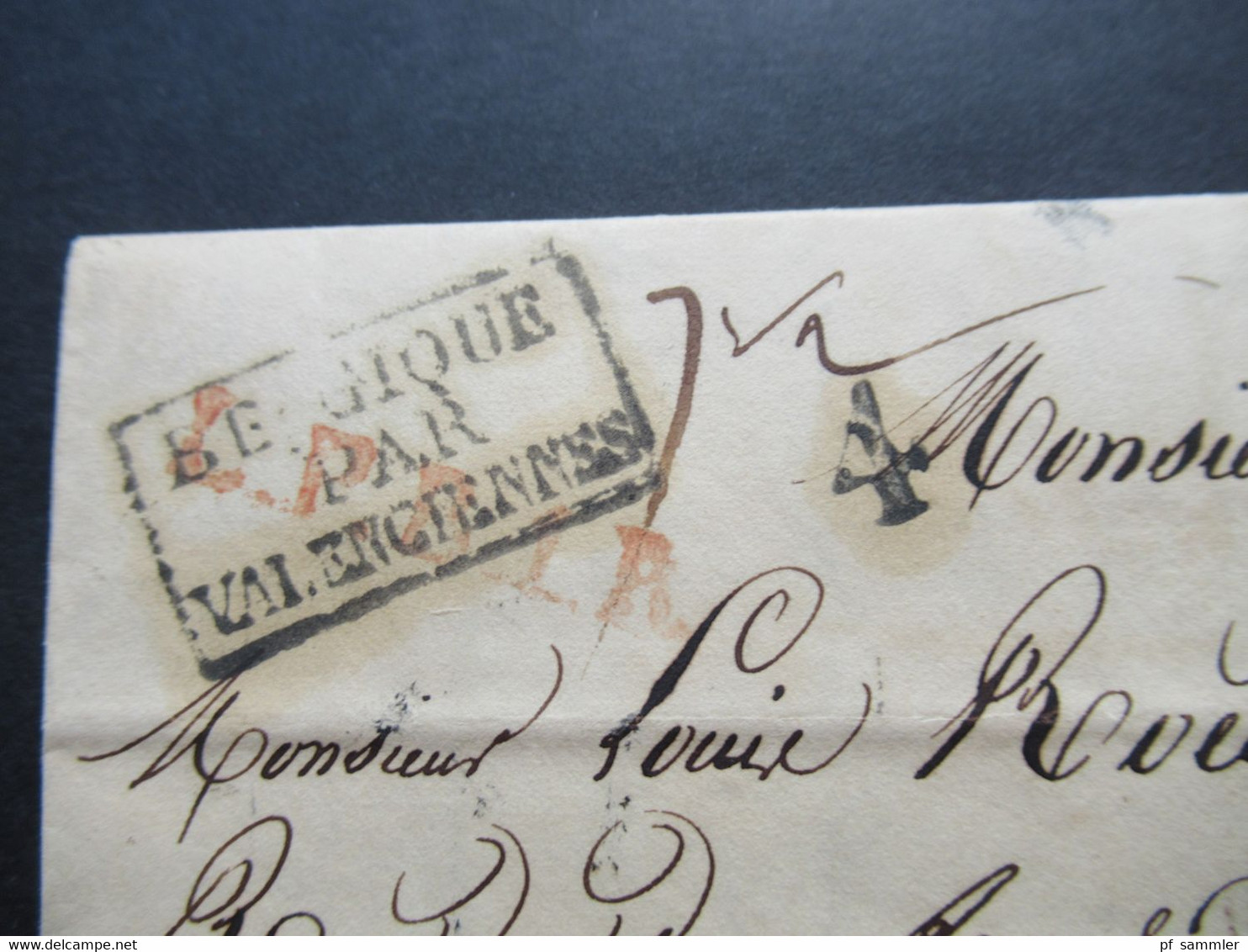 1835 Soignies - Reims Rote Und Schwarze Stempel Ra3 Belgique Par Valenciennes Ziffernstempel 4 Champagner Bestellung - 1830-1849 (Belgique Indépendante)