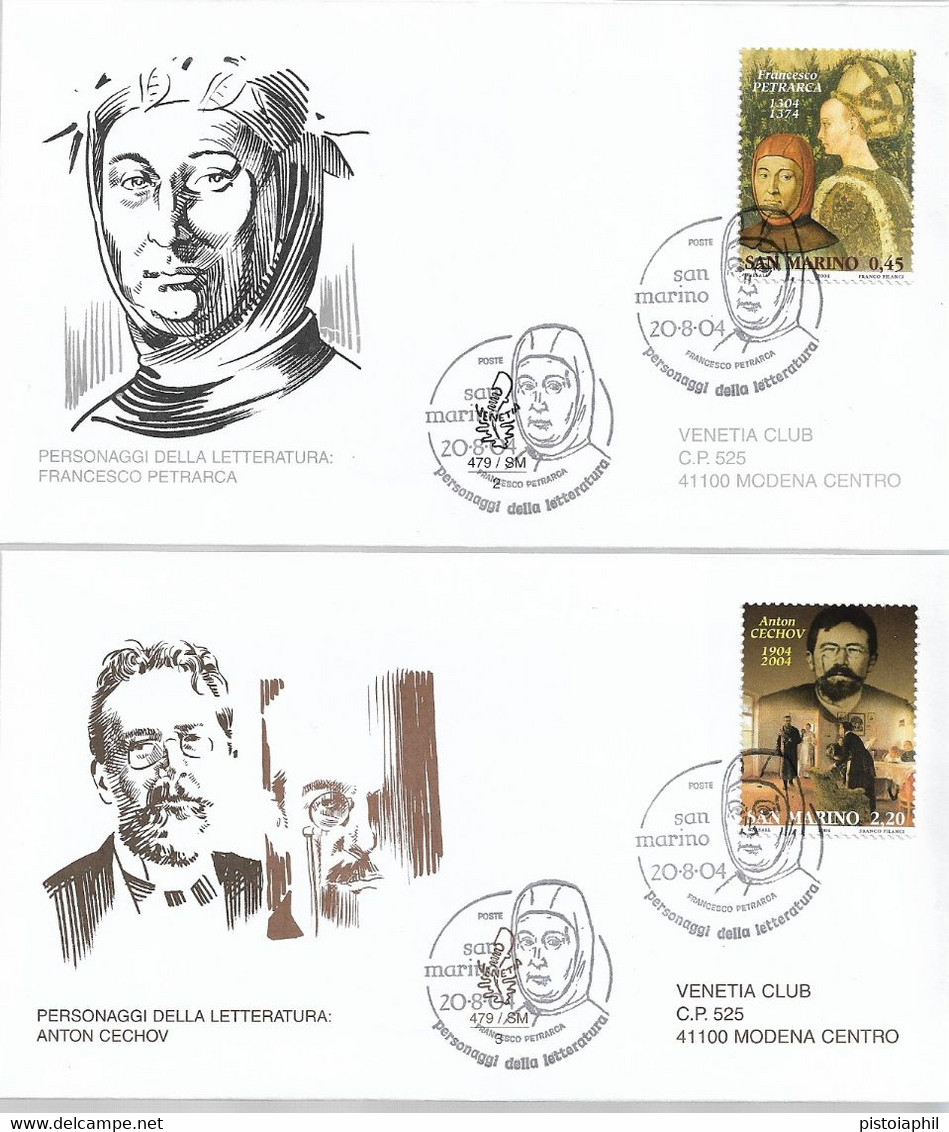 3 Fdc Venetia 2004: PERSONAGGI DELLA LETTERATURA; Viaggiate - FDC