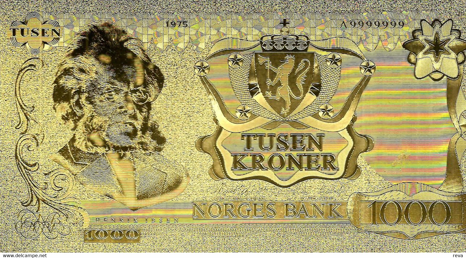 NORWAY 1000 KRONER GOLD FOIL TEST NOTE EMBLEM FRONT LANDSCAPE BACK ND(2000's) P? UNC READ DESCRIPTION !! - Norvège