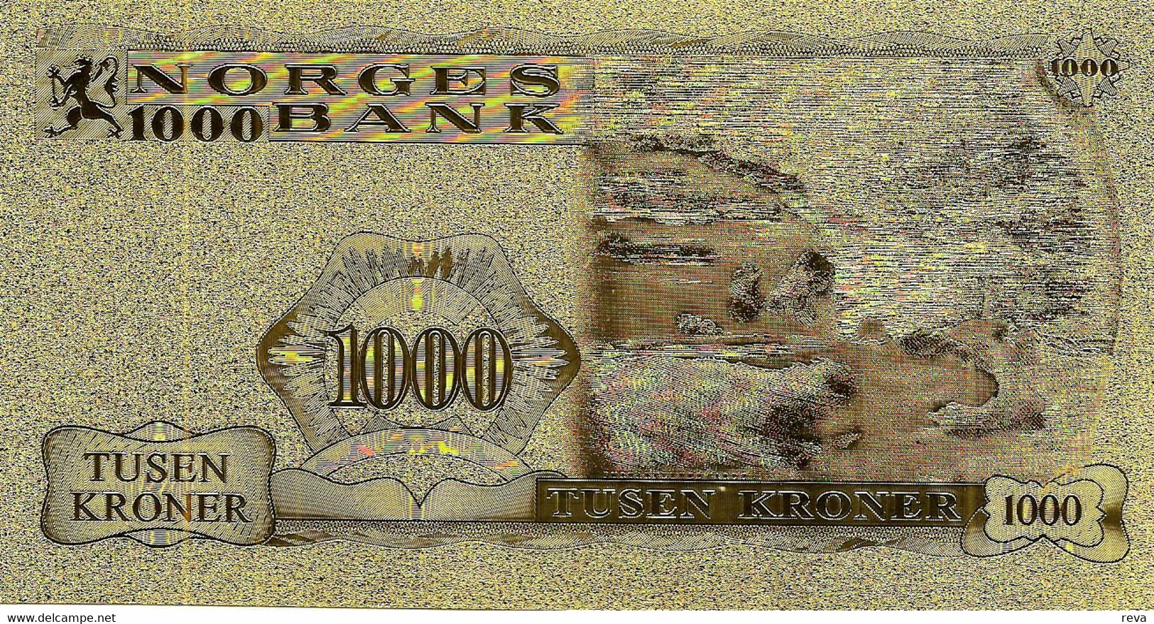 NORWAY 1000 KRONER GOLD FOIL TEST NOTE EMBLEM FRONT LANDSCAPE BACK ND(2000's) P? UNC READ DESCRIPTION !! - Norvège