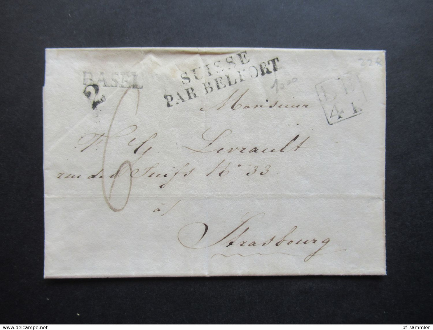 Schweiz 7.9.1809 Basel - Starsbourg 4 Stempel L1 Basel / Ziffer 2 / Ra2 LB4K Und L2 Suisse Par Bellfort - ...-1845 Vorphilatelie