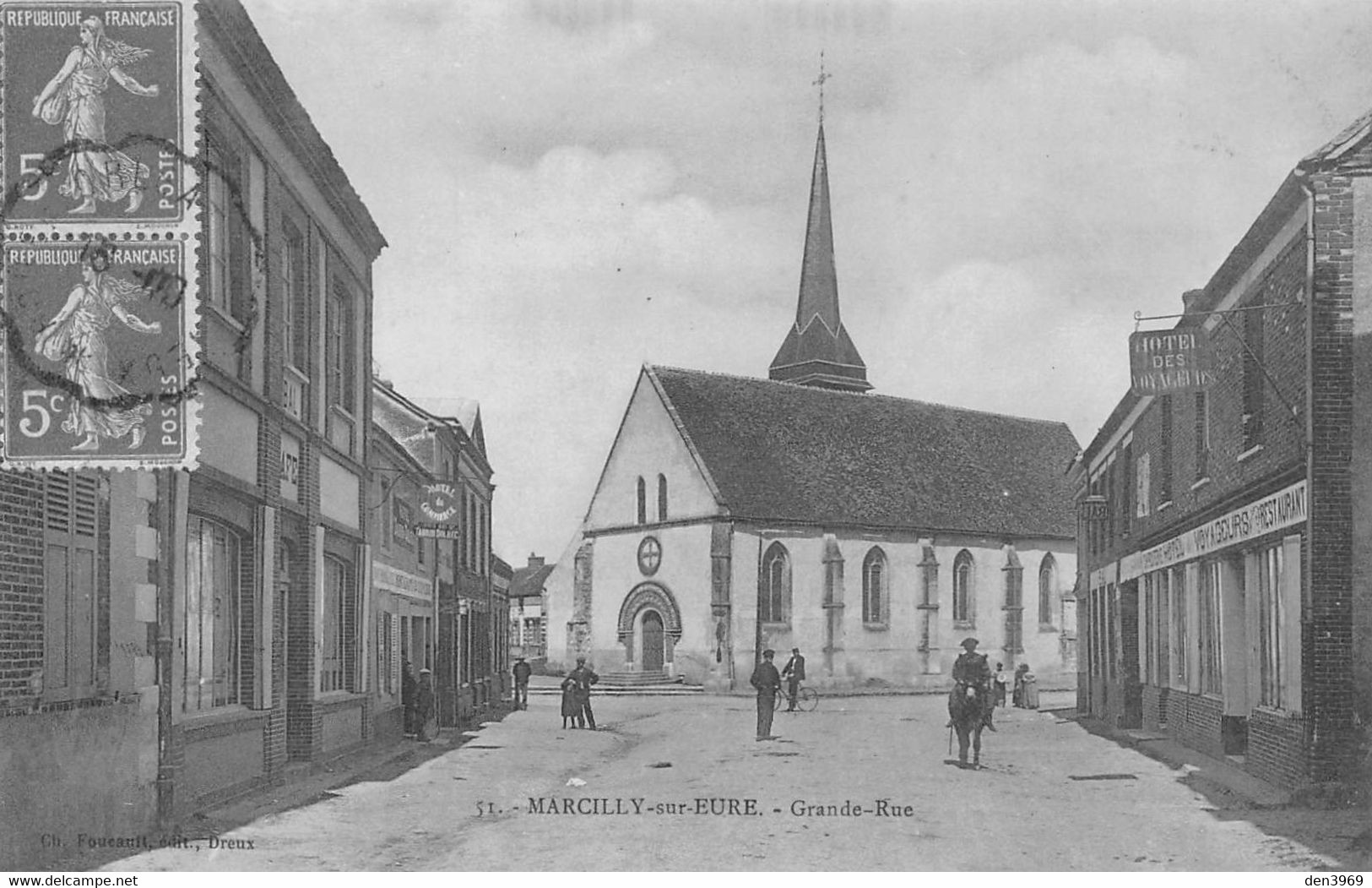 MARCILLY-sur-EURE (Eure) - Grande Rue - Eglise, Hôtel Du Commerce, Hôtel Des Voyageurs - Marcilly-sur-Eure