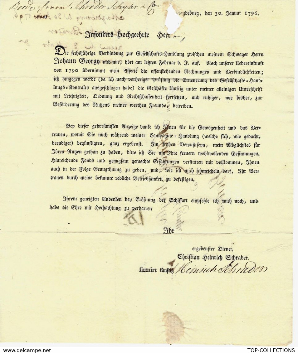 1796 TEXTE  EN ALLEMAND  MAGDEBOURG MAGDEBURG VILLE HANSEATIQUE => BORDEAUX SCHRODER & SCHYLER B.E.V.SCANS - Documentos Históricos