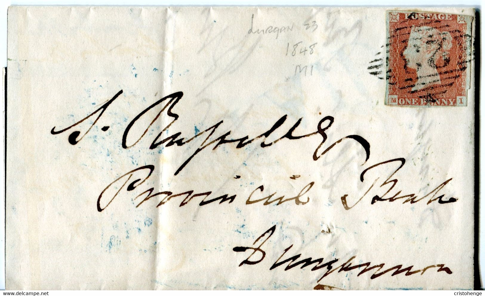 Ireland 1848 Antrim Entire Letter Cover To Dungannon - 1d Red-brown On Blued Paper - Préphilatélie