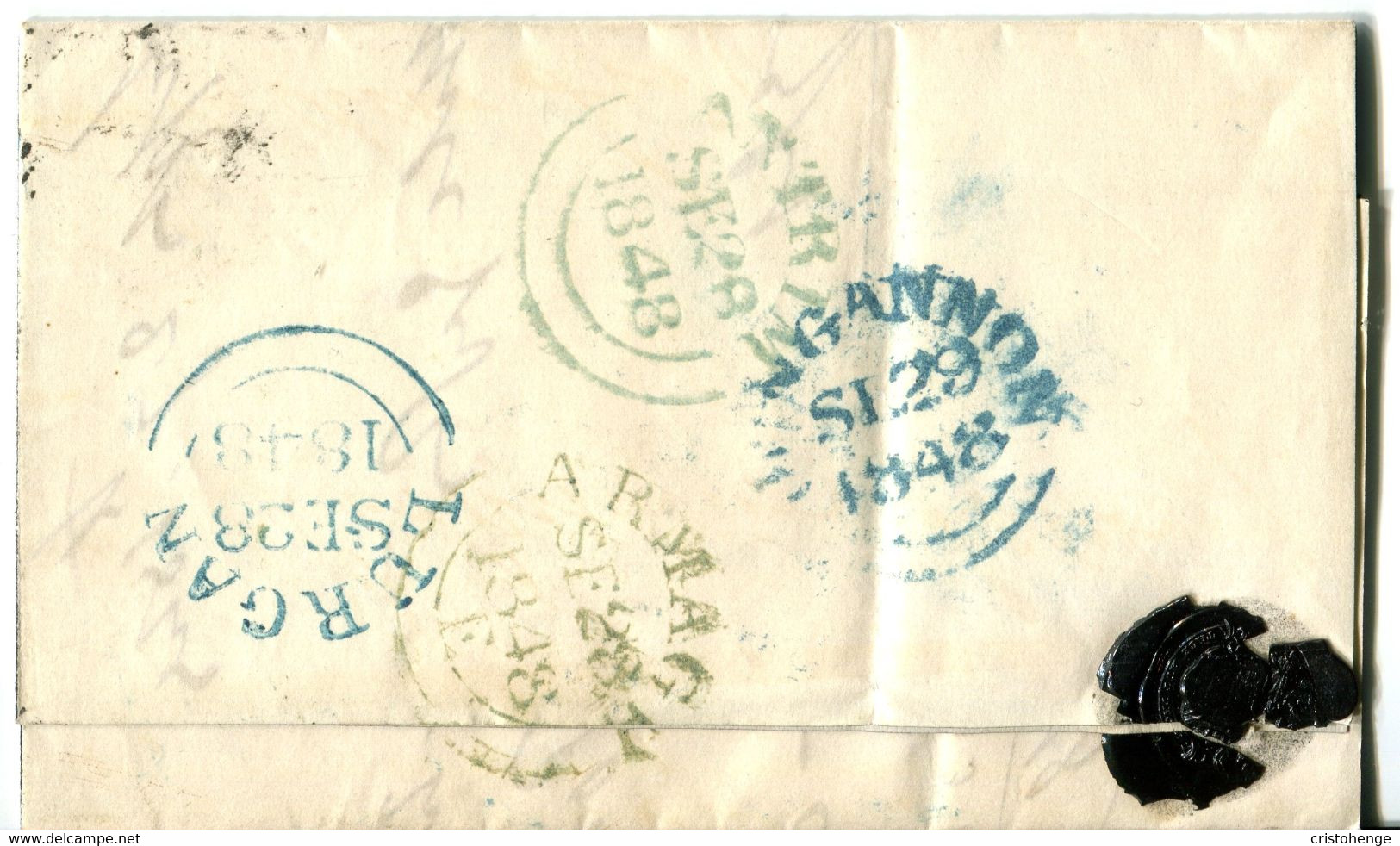 Ireland 1848 Antrim Entire Letter Cover To Dungannon - 1d Red-brown On Blued Paper - Préphilatélie