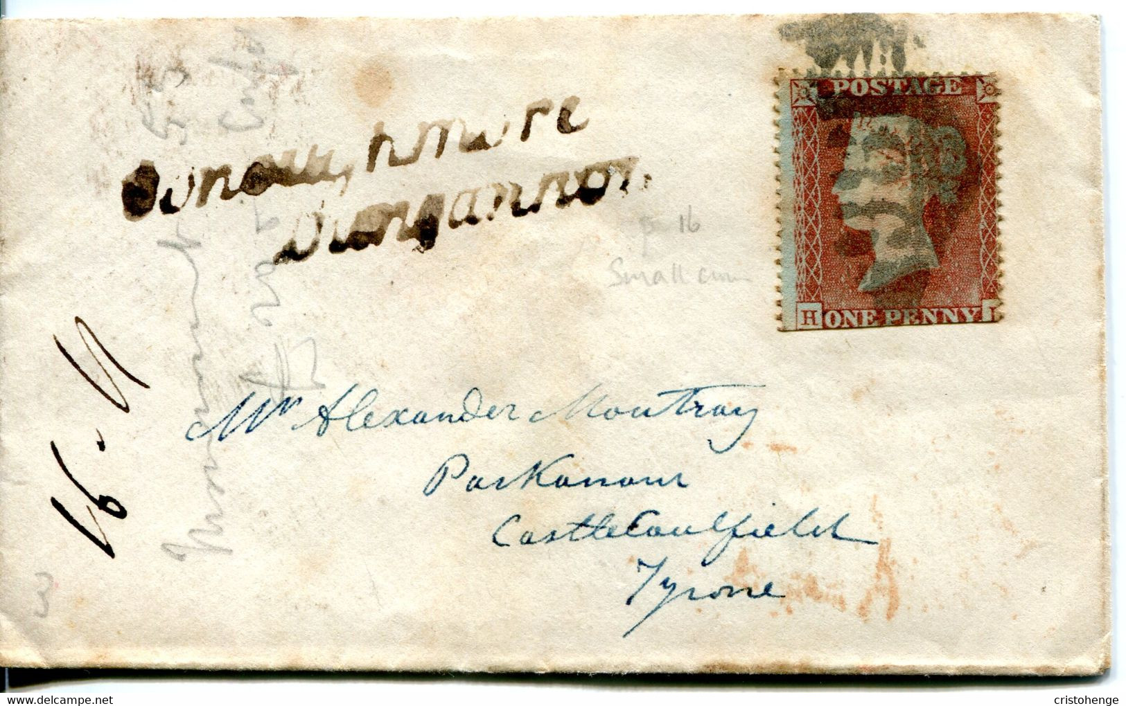 Ireland 1854 Dublin Cover To Parkanour - 1d Red Blued Paper, P.16 - Préphilatélie