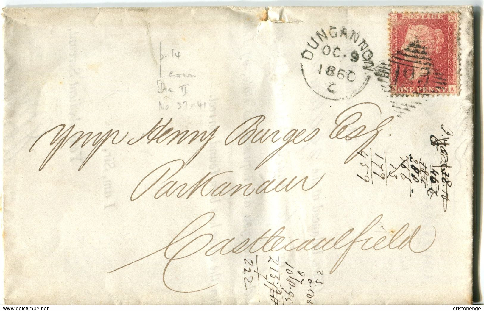 Ireland 1860 Dungannon '193' Bank Printed Wrapper Lettersheet Cover To Parkanur - 1d Red Star - Vorphilatelie