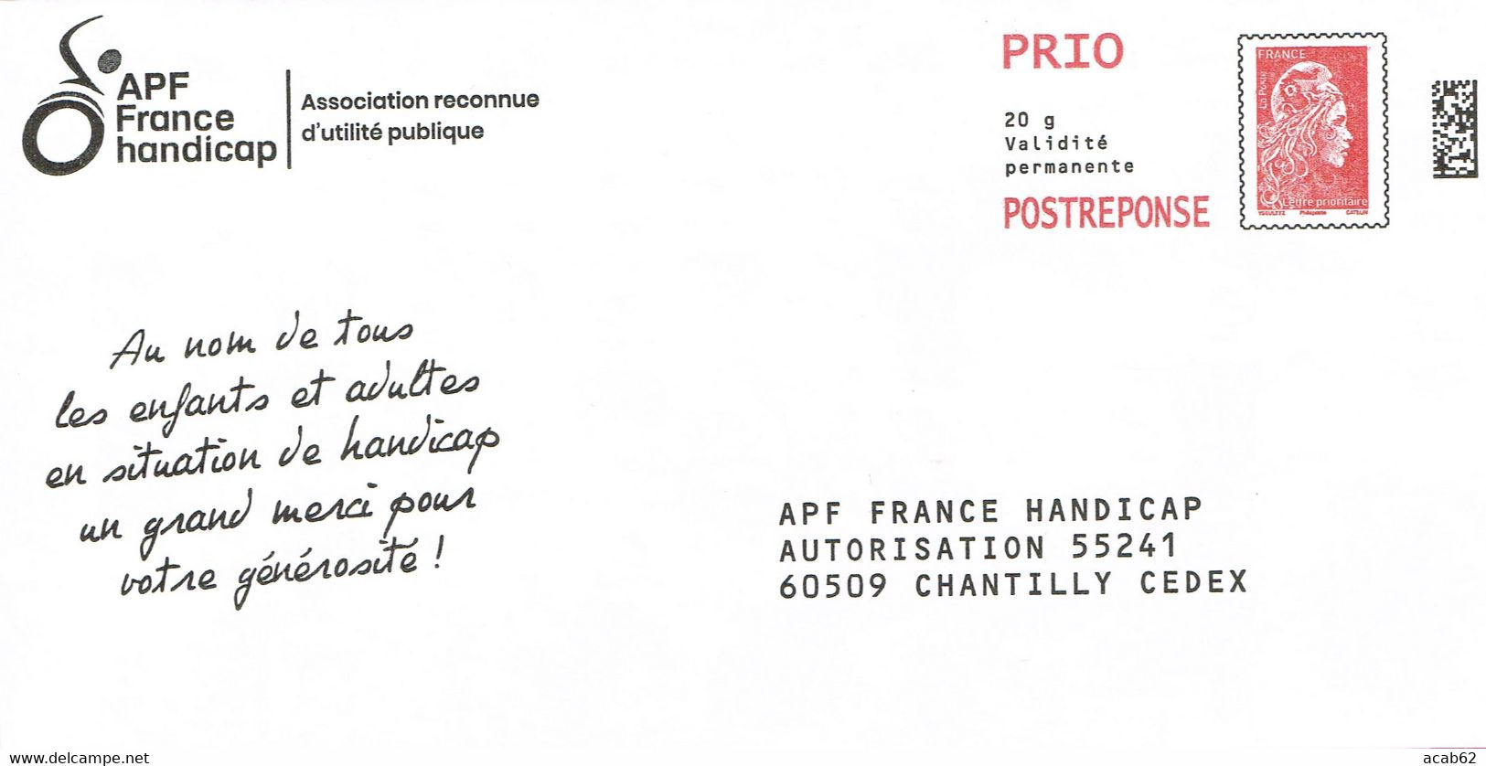 France. Entier Postal. Postréponse. Marianne L'engagée. APF. France Handicap. N° 350878. - PAP: Antwort