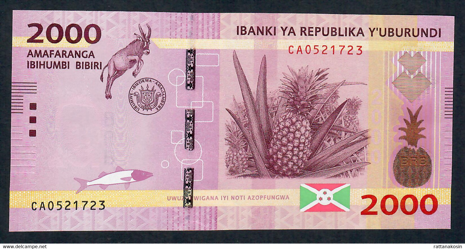 BURUNDI  P52  2000  FRANCS 2015 #CA   FIRST PREFIX     UNC. - Burundi