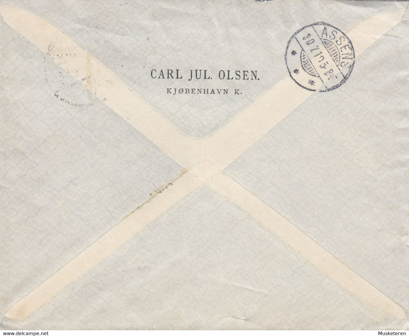 Denmark CARL JUL. OLSEN, Brotype Ia KJØBENHAVN (*I*) 1910 Cover Brief ASSENS (Arr.) Frederik VIII. Stamp - Storia Postale