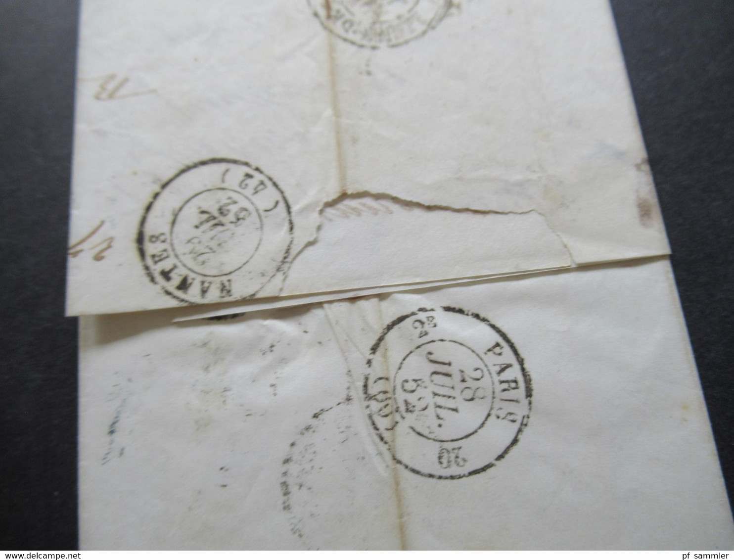 GB London 1852 Stempel B S Mit Krone Und Blauer L1 Oxford / Angl AM 1 Calais 2 über Paris Nach Nantes - Covers & Documents