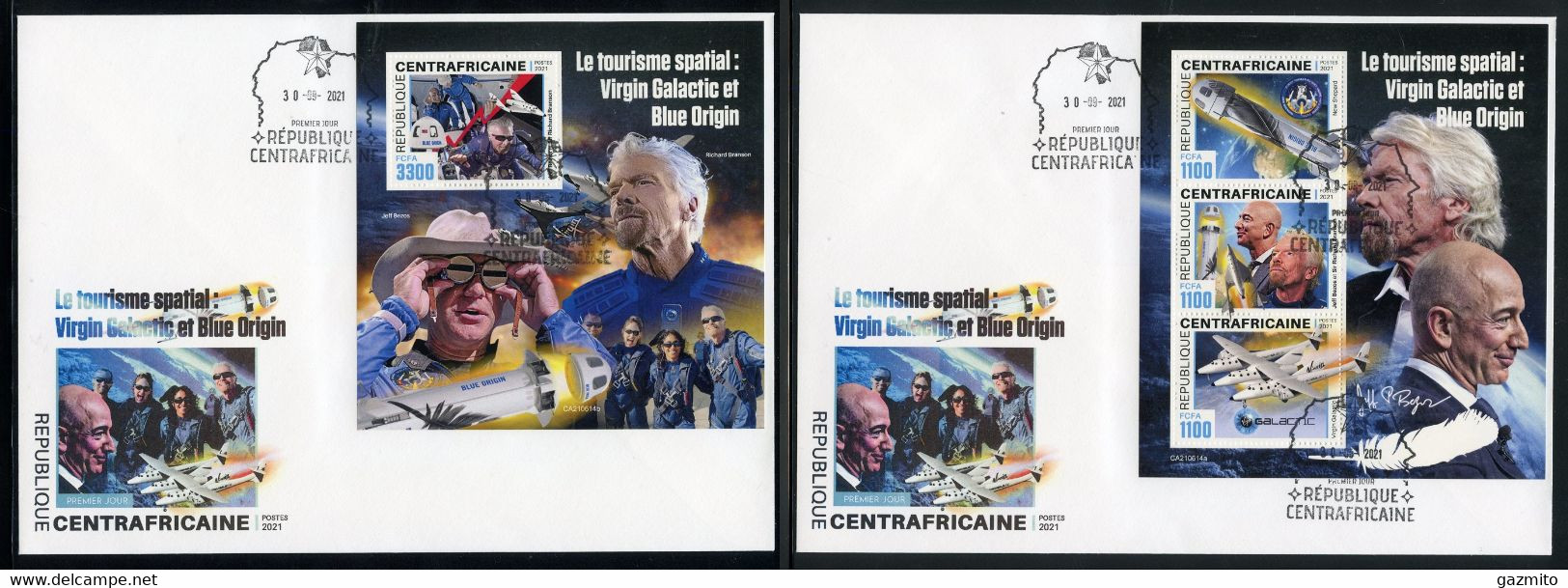 Centrafrica 2021, Space Tourism, 3val In BF +BF In 2FDC - Afrique
