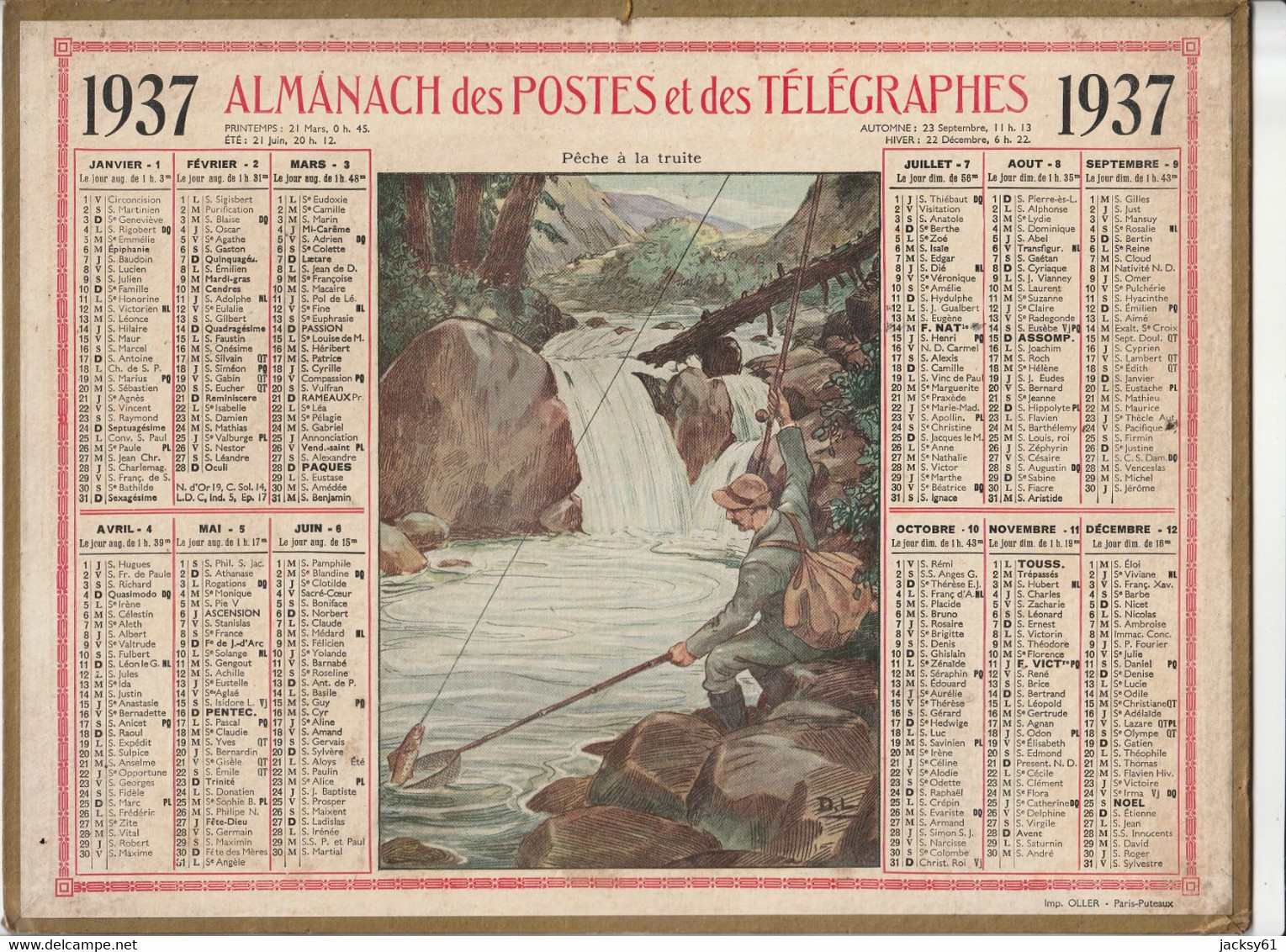 Almanach Des Postes Et Télégraphes 1937 - Pêche à La Truite - Grand Format : 1921-40