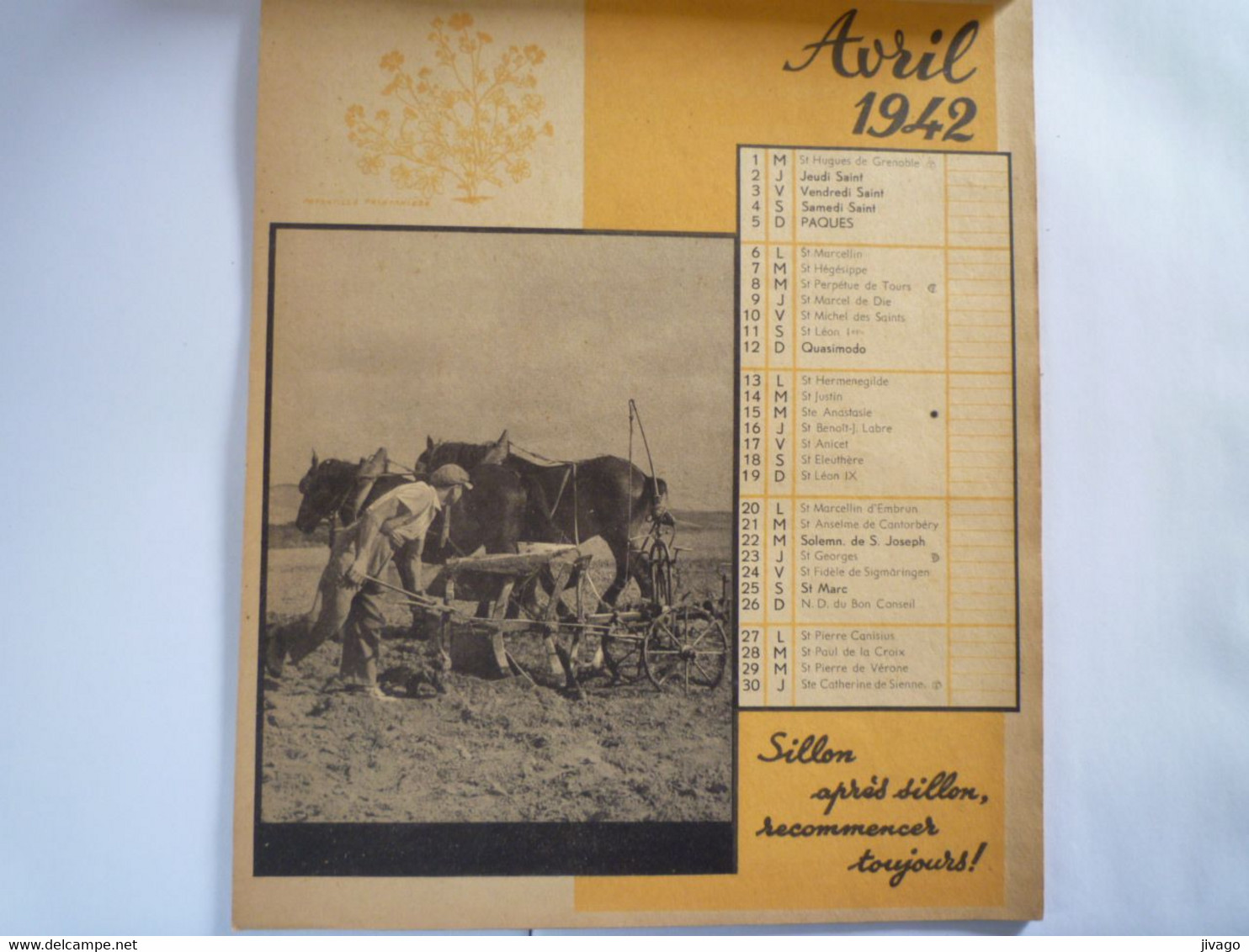 2022 - 1863  CALENDRIER  " FAMILLES RURALES AU TRAVAIL  1942 "  Format  22,5 X 29cm   -  RARE    XXX - Grand Format : 1941-60