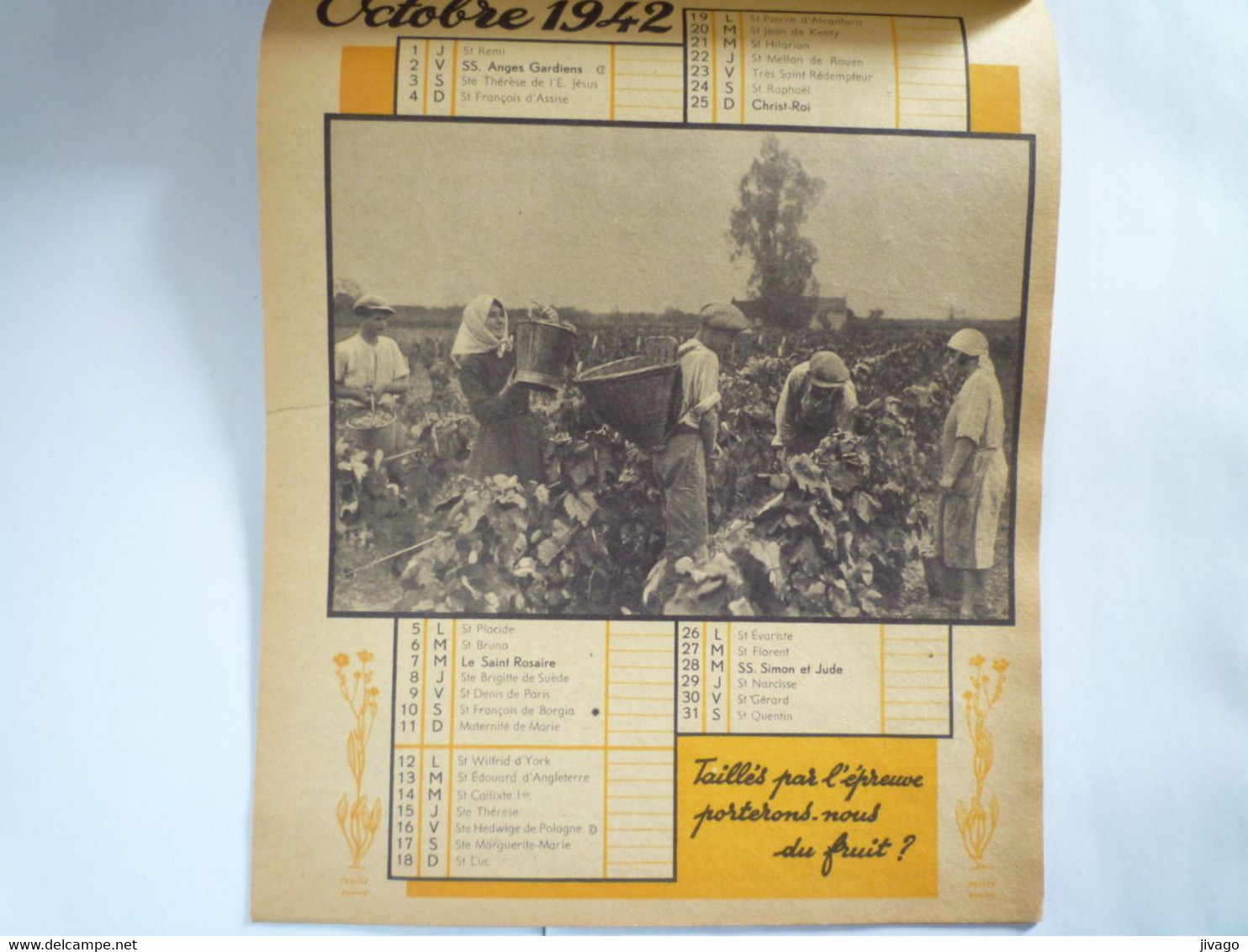 2022 - 1863  CALENDRIER  " FAMILLES RURALES AU TRAVAIL  1942 "  Format  22,5 X 29cm   -  RARE    XXX - Groot Formaat: 1941-60