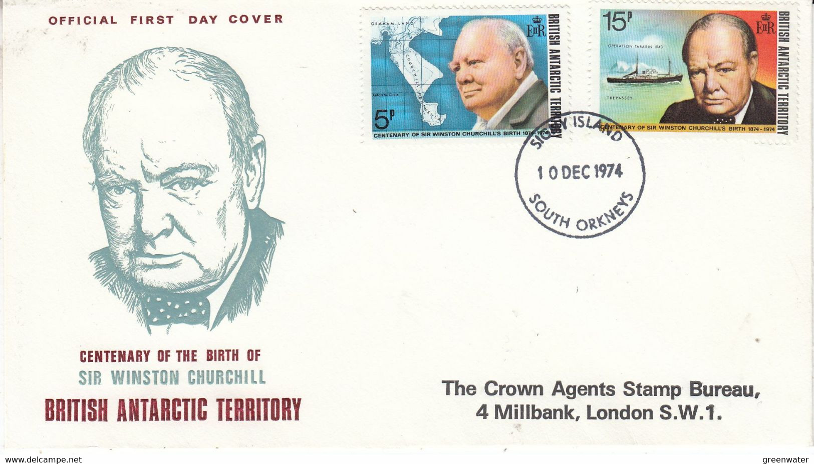 British Antarctic Territory (BAT) 1974 Sir Winston Churchill 2v FDC Ca Signy Island (BAT166) - FDC