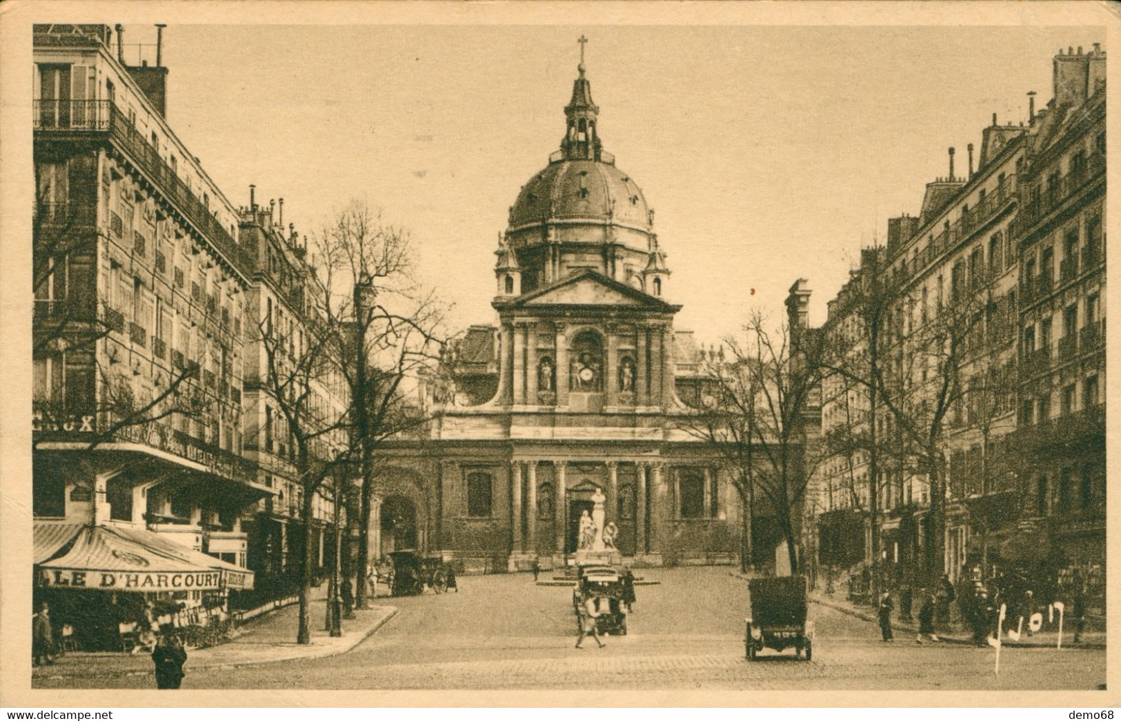 Paris CPA 75  Eglise De La Sorbonne Paris En Flanant Voiture Ancienne Pub Cigarette Celtique Carte Animée 1937 - Eglises