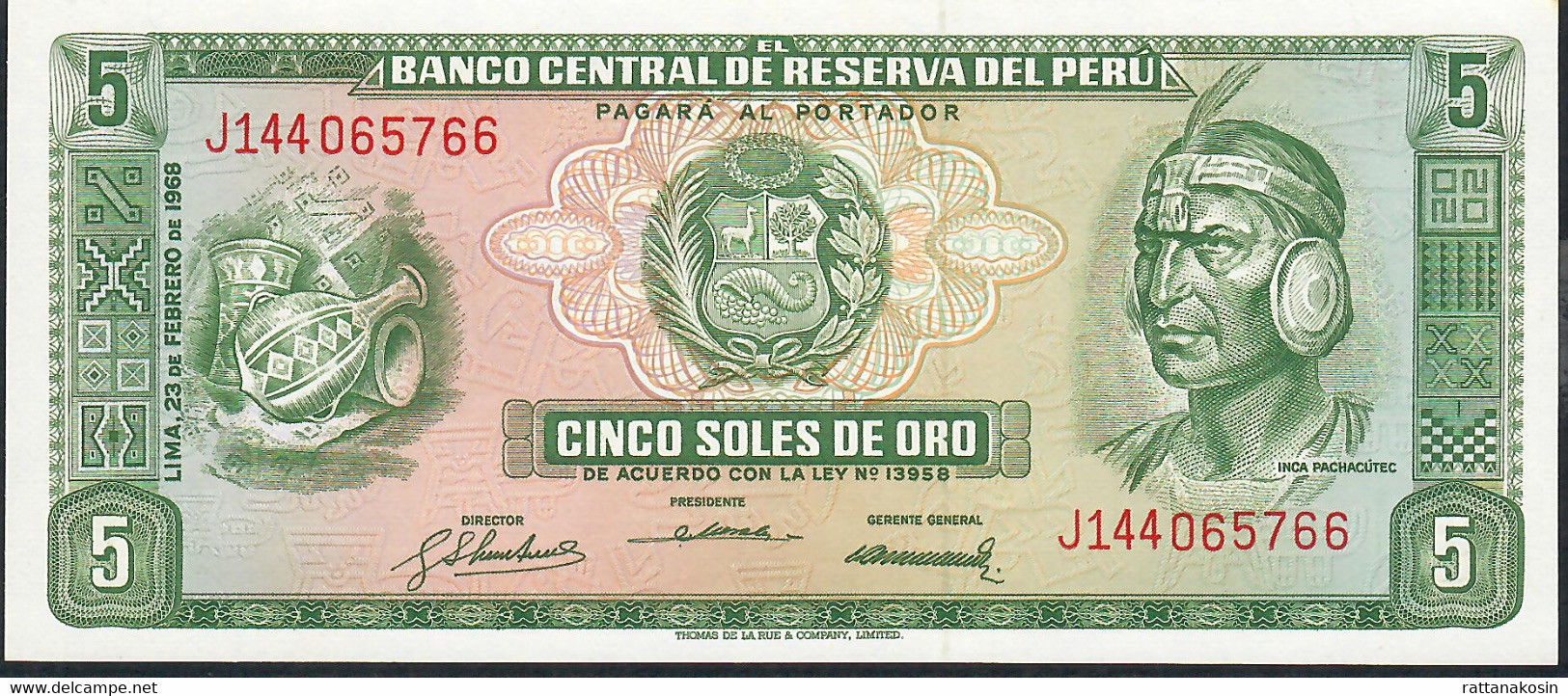 PERU P92  5 SOLES DE ORO 23.2.1968 UNC. - Pérou