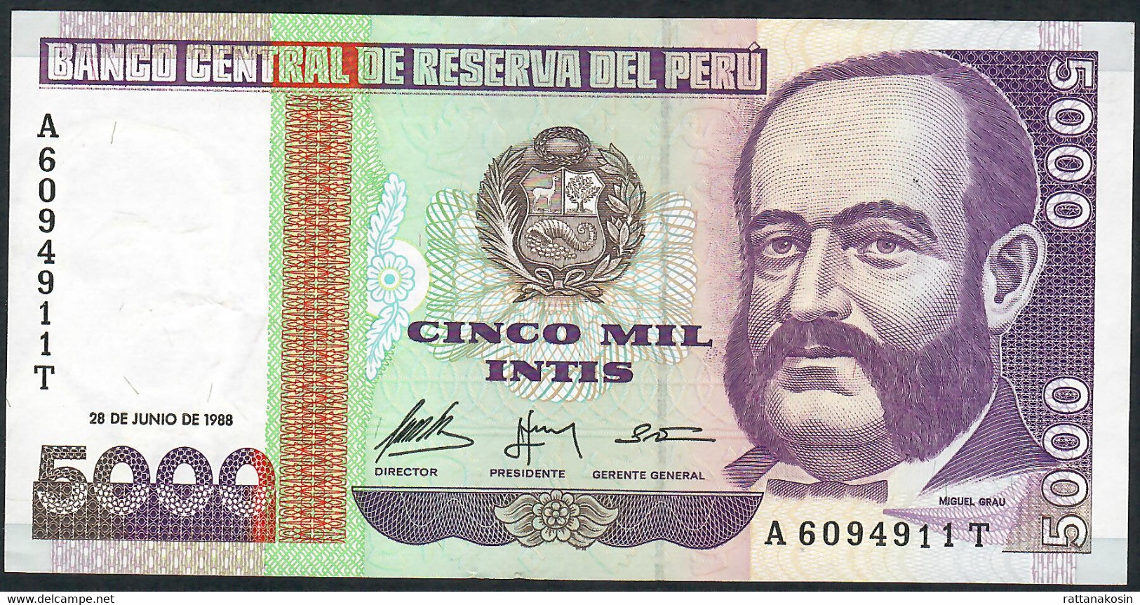 PERU P137 5000 INTIS  28.6.1988  XF - Peru